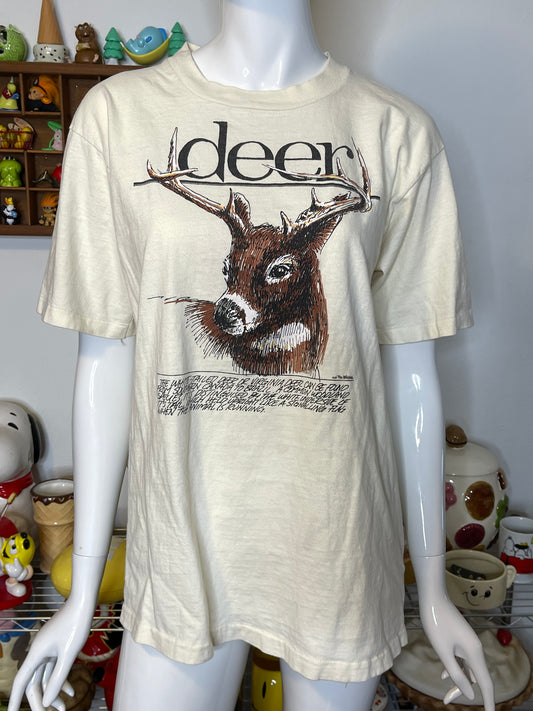 Vintage 80s White-Tailed Deer Graphic Tee Sz M
