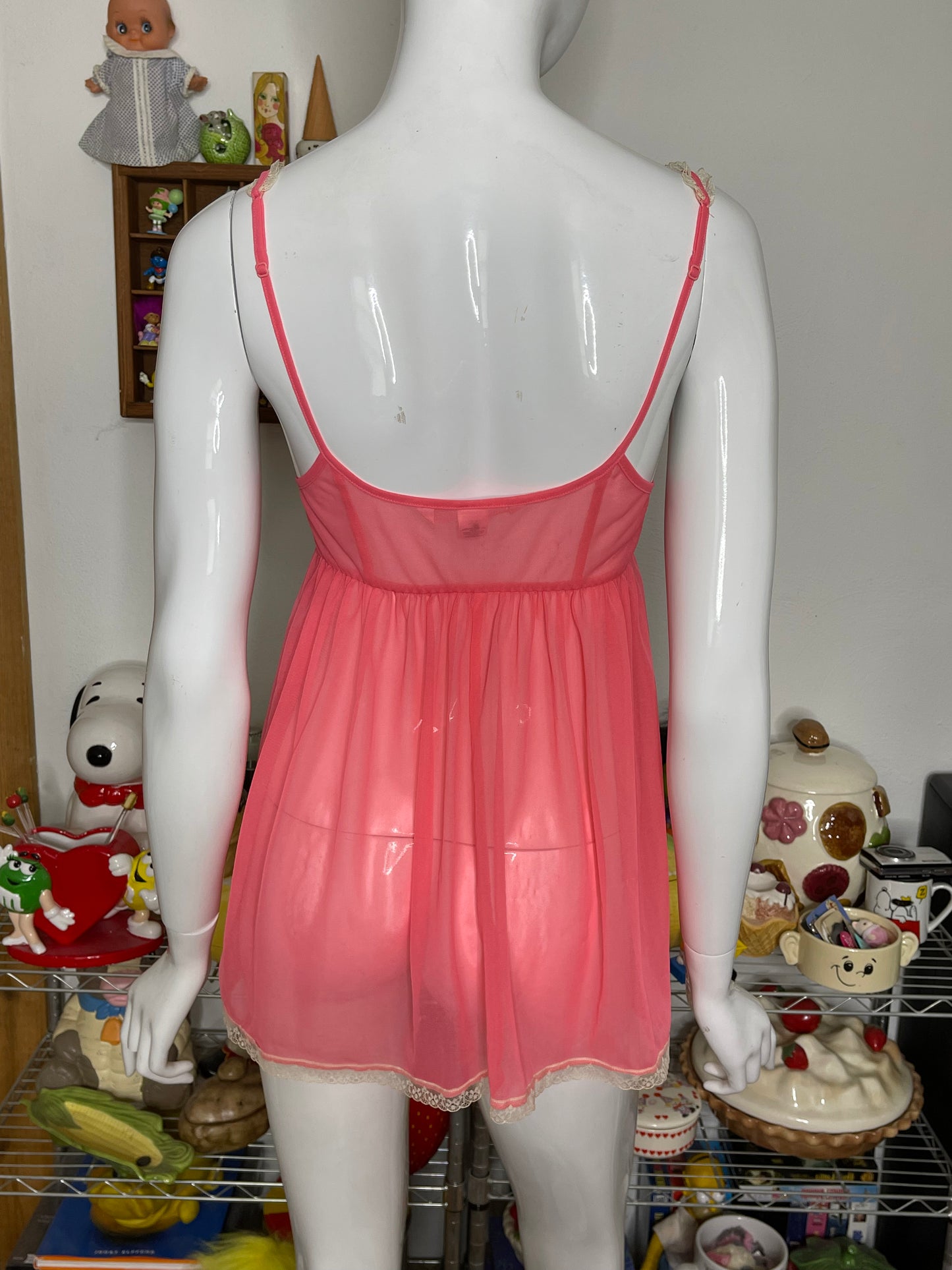 2000s Victoria's Secret Sheer Coral Pink Mesh Lingerie Top Sz XS