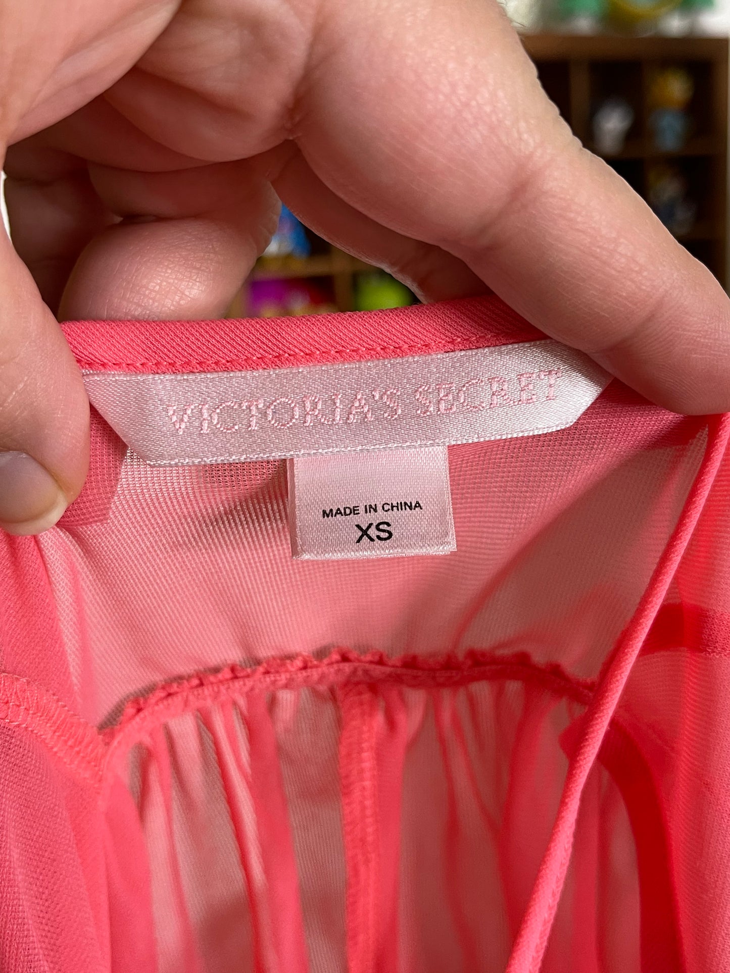 2000s Victoria's Secret Sheer Coral Pink Mesh Lingerie Top Sz XS