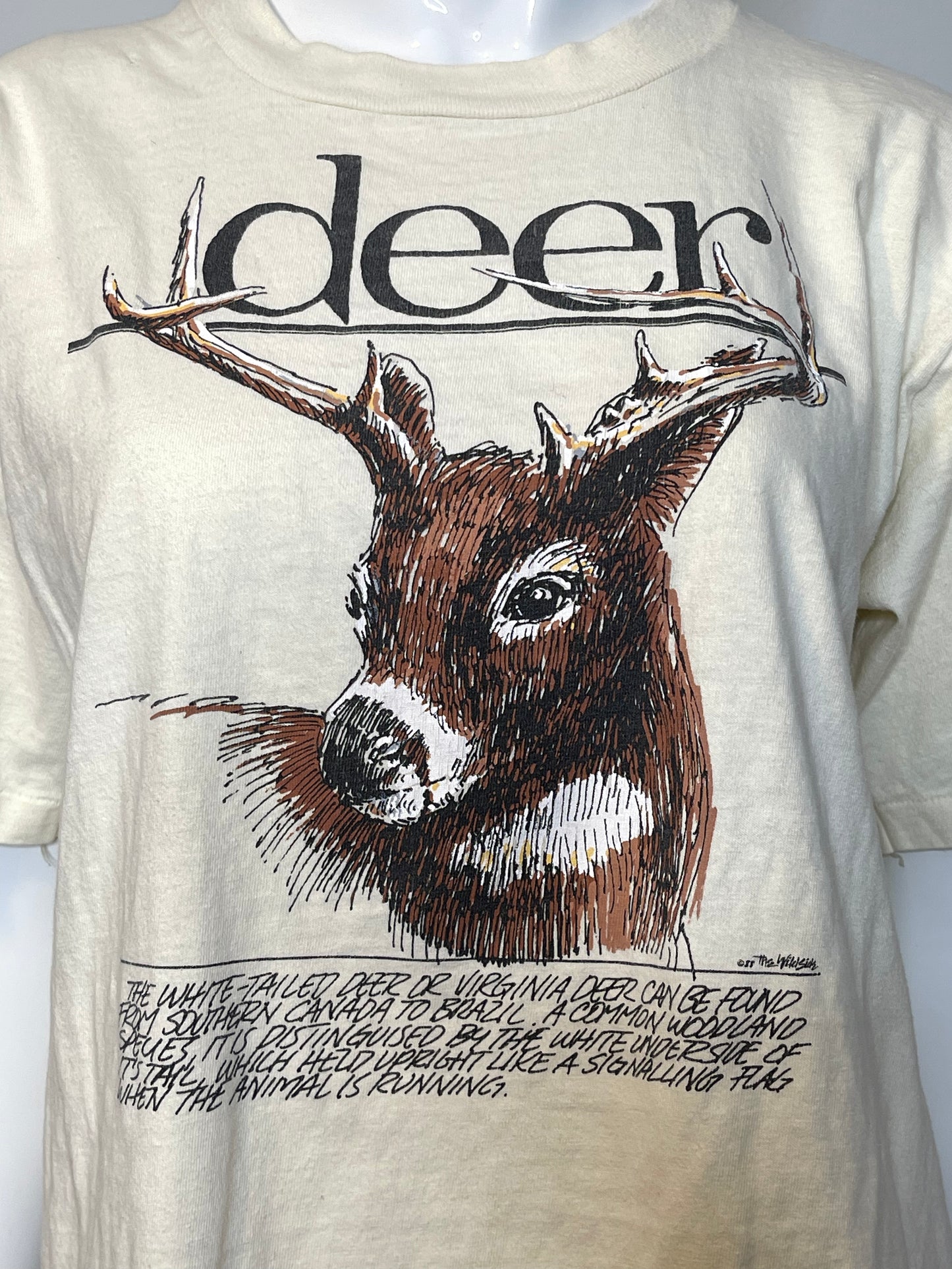 Vintage 80s White-Tailed Deer Graphic Tee Sz M