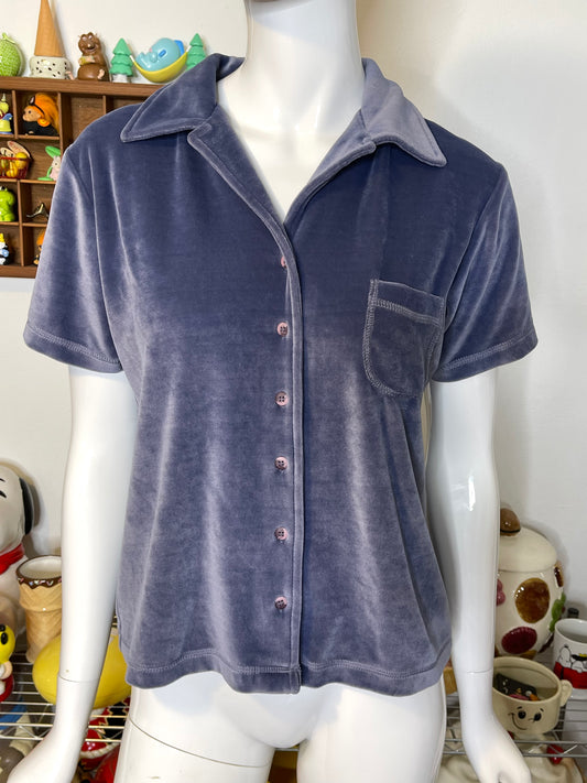 Vintage 90s Icy Blue Velour Plush Top Sz L