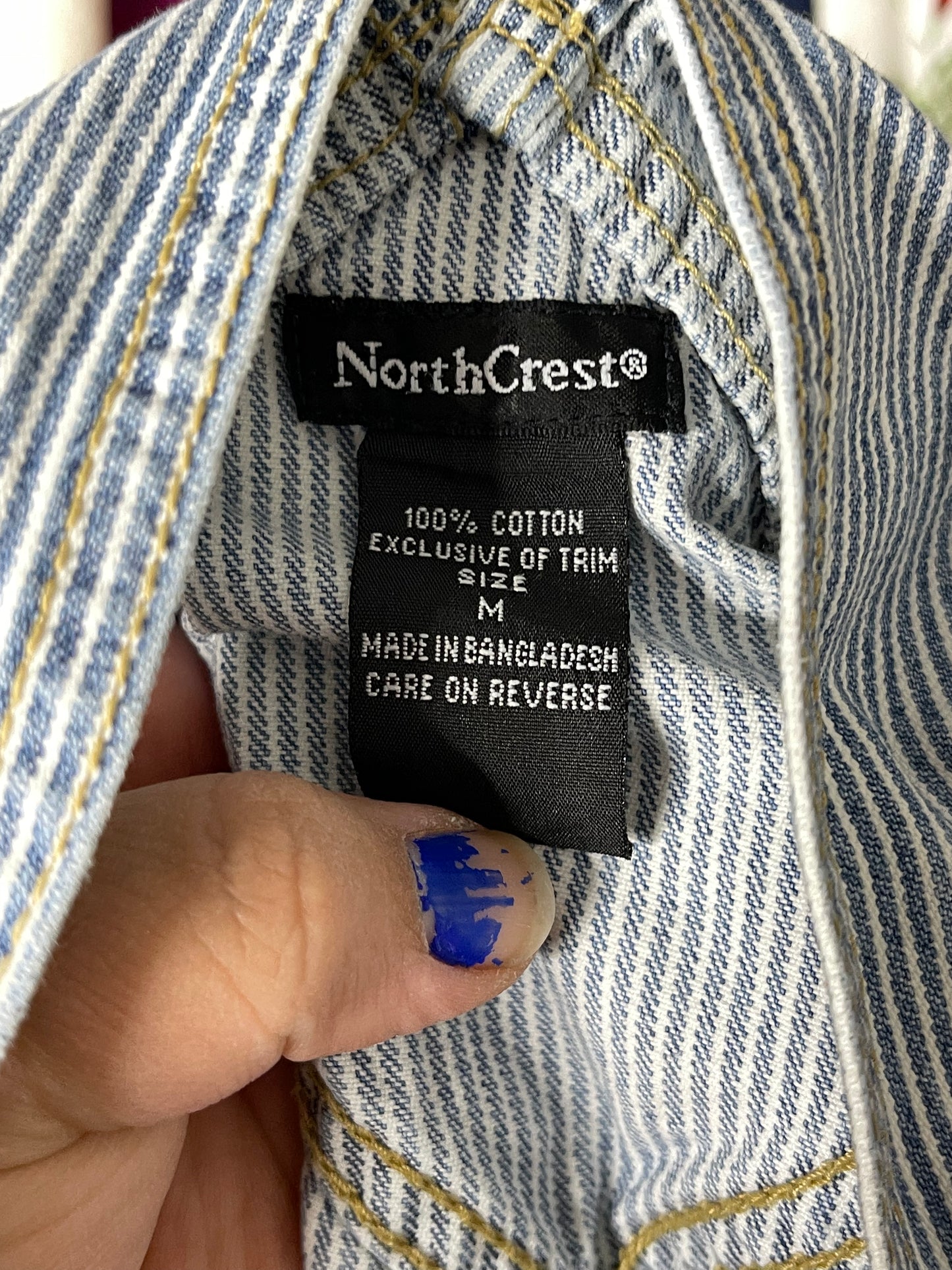 Vintage 2000s Blue & White Pinstriped Semi Cropped Overalls Sz M