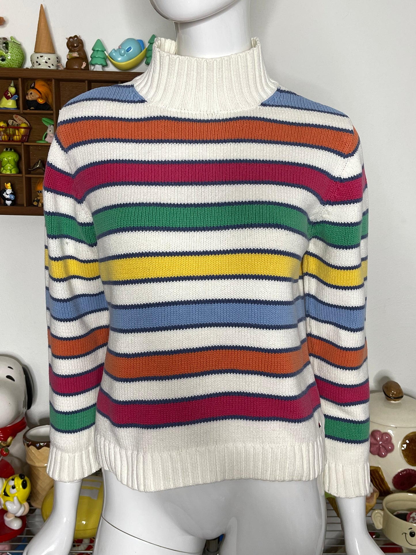 2000s Rainbow Striped Mock Neck Sweater Sz M/L