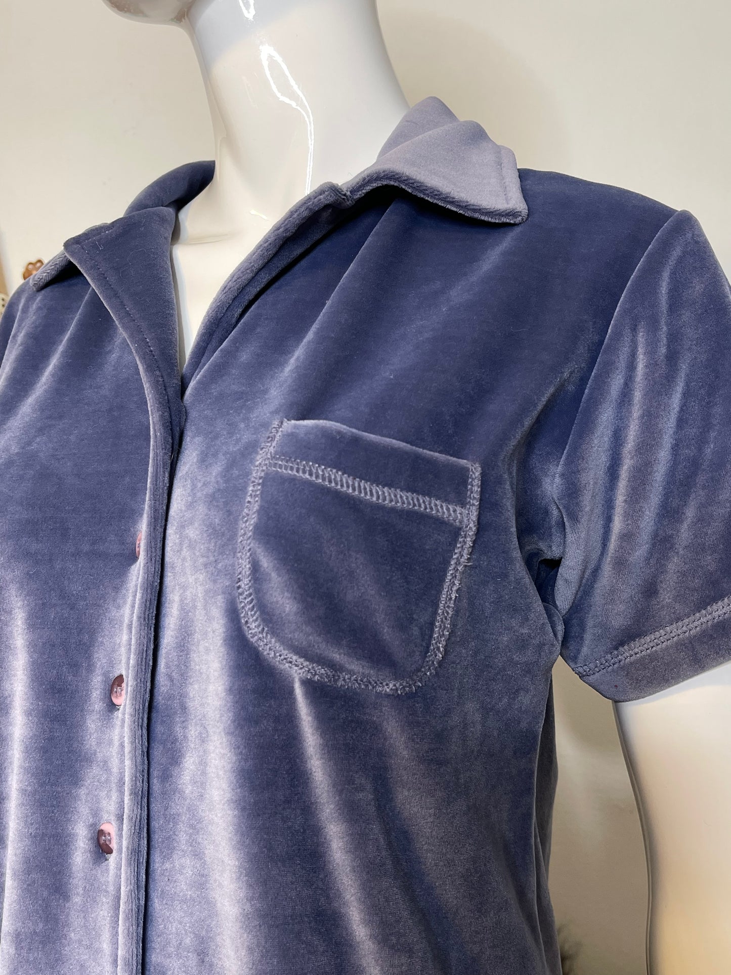 Vintage 90s Icy Blue Velour Plush Top Sz L