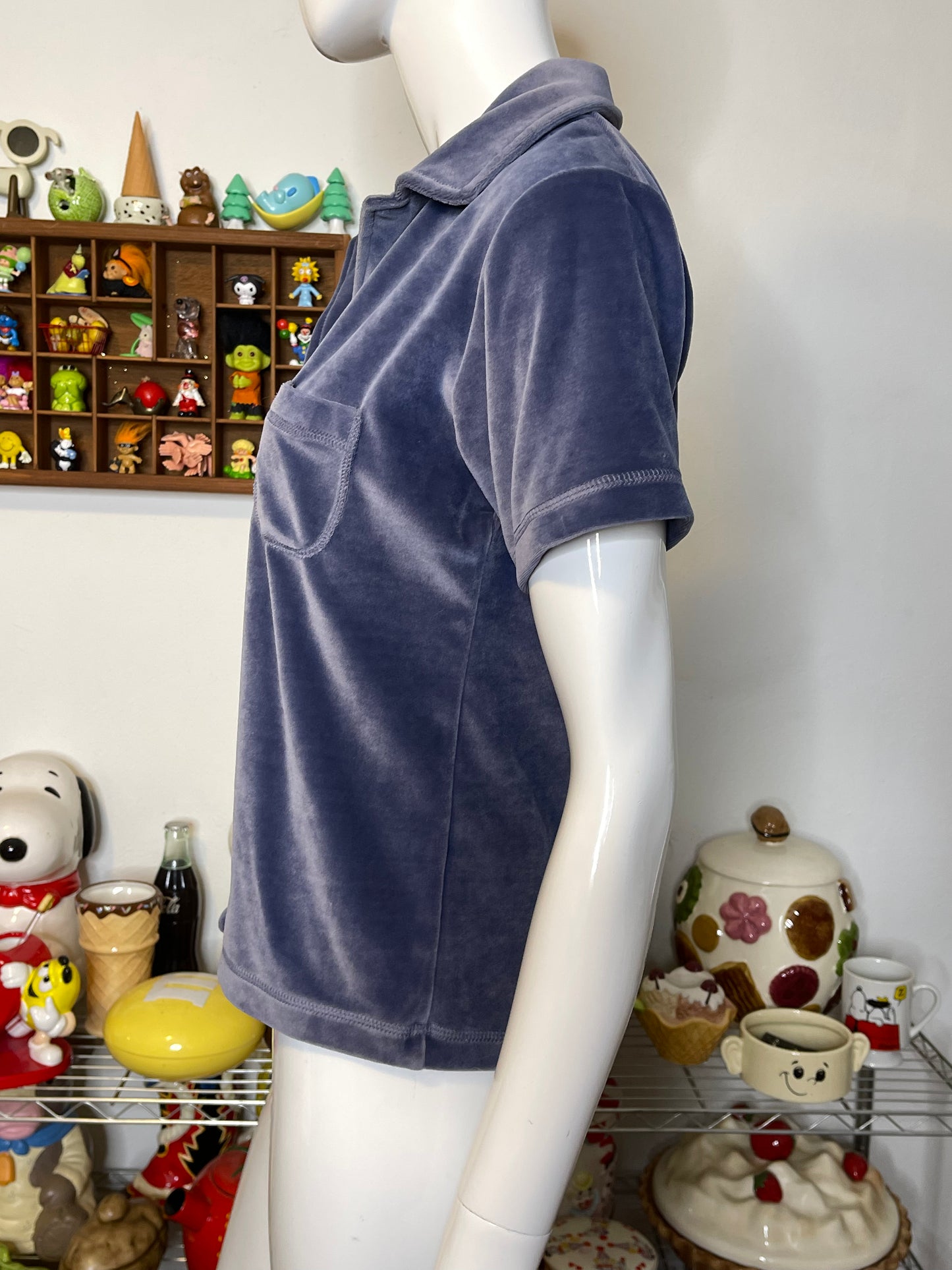 Vintage 90s Icy Blue Velour Plush Top Sz L