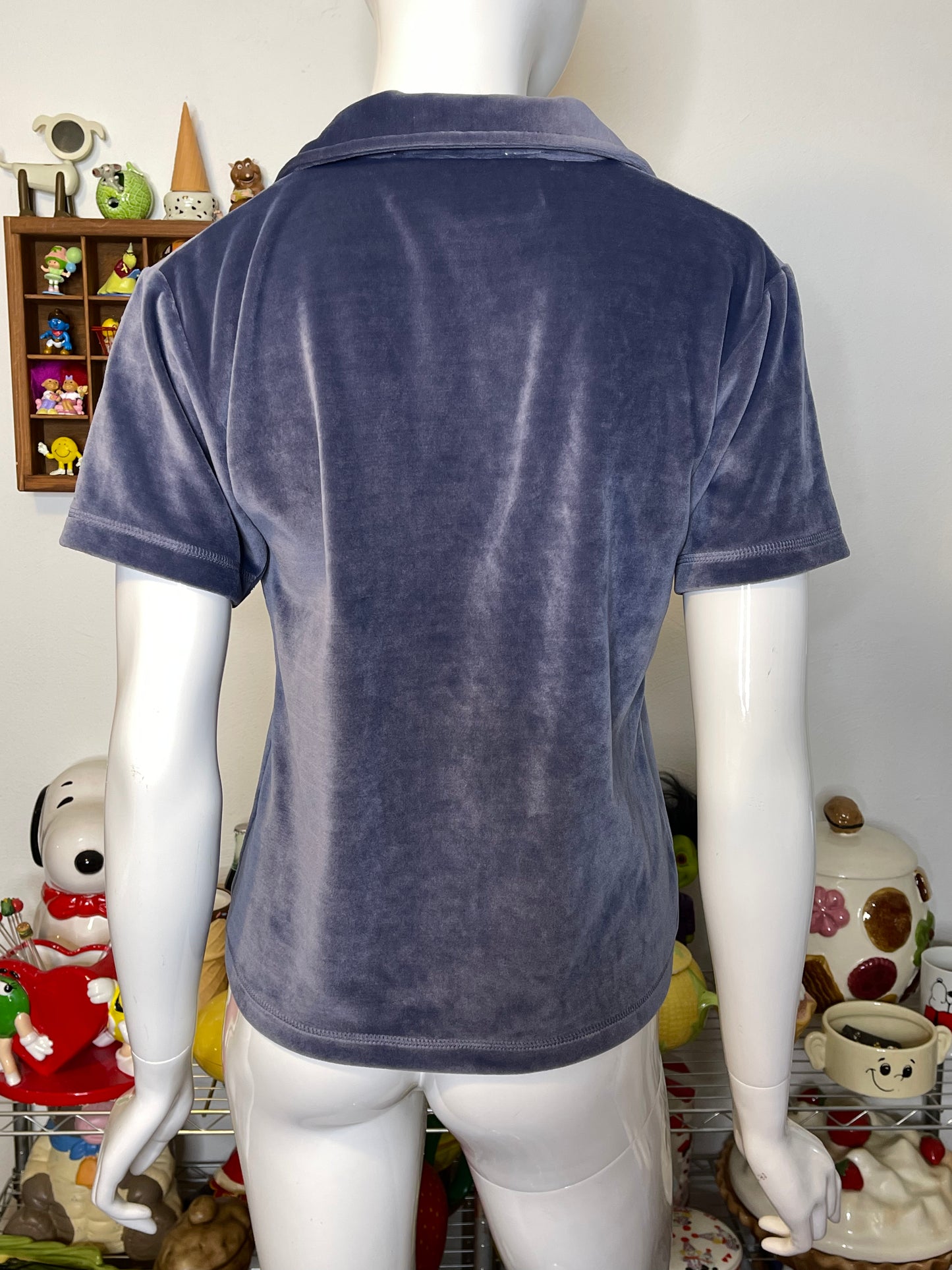 Vintage 90s Icy Blue Velour Plush Top Sz L