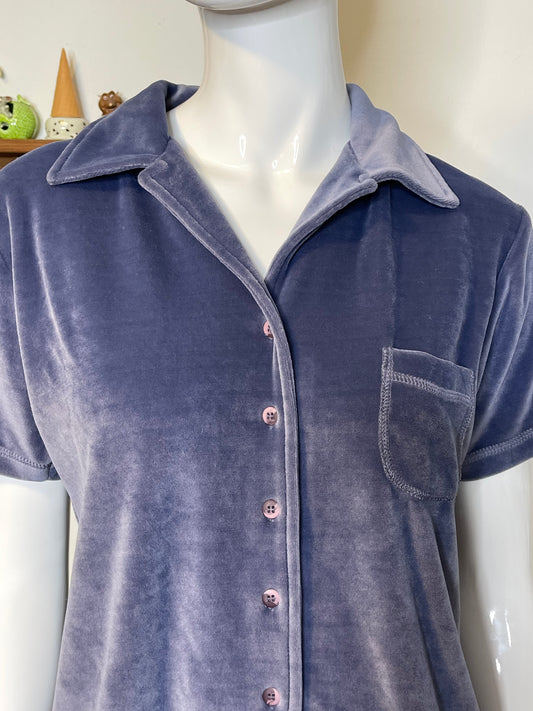 Vintage 90s Icy Blue Velour Plush Top Sz L