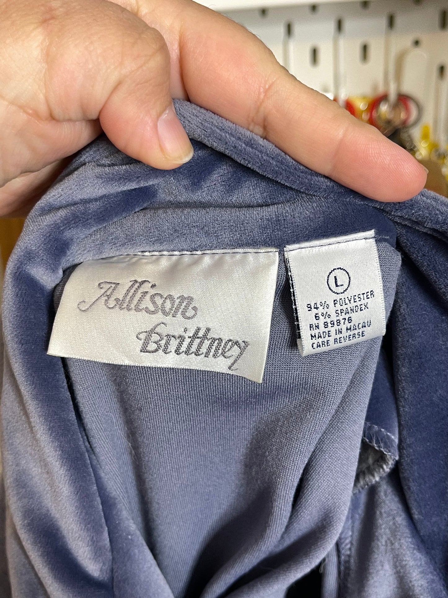 Vintage 90s Icy Blue Velour Plush Top Sz L