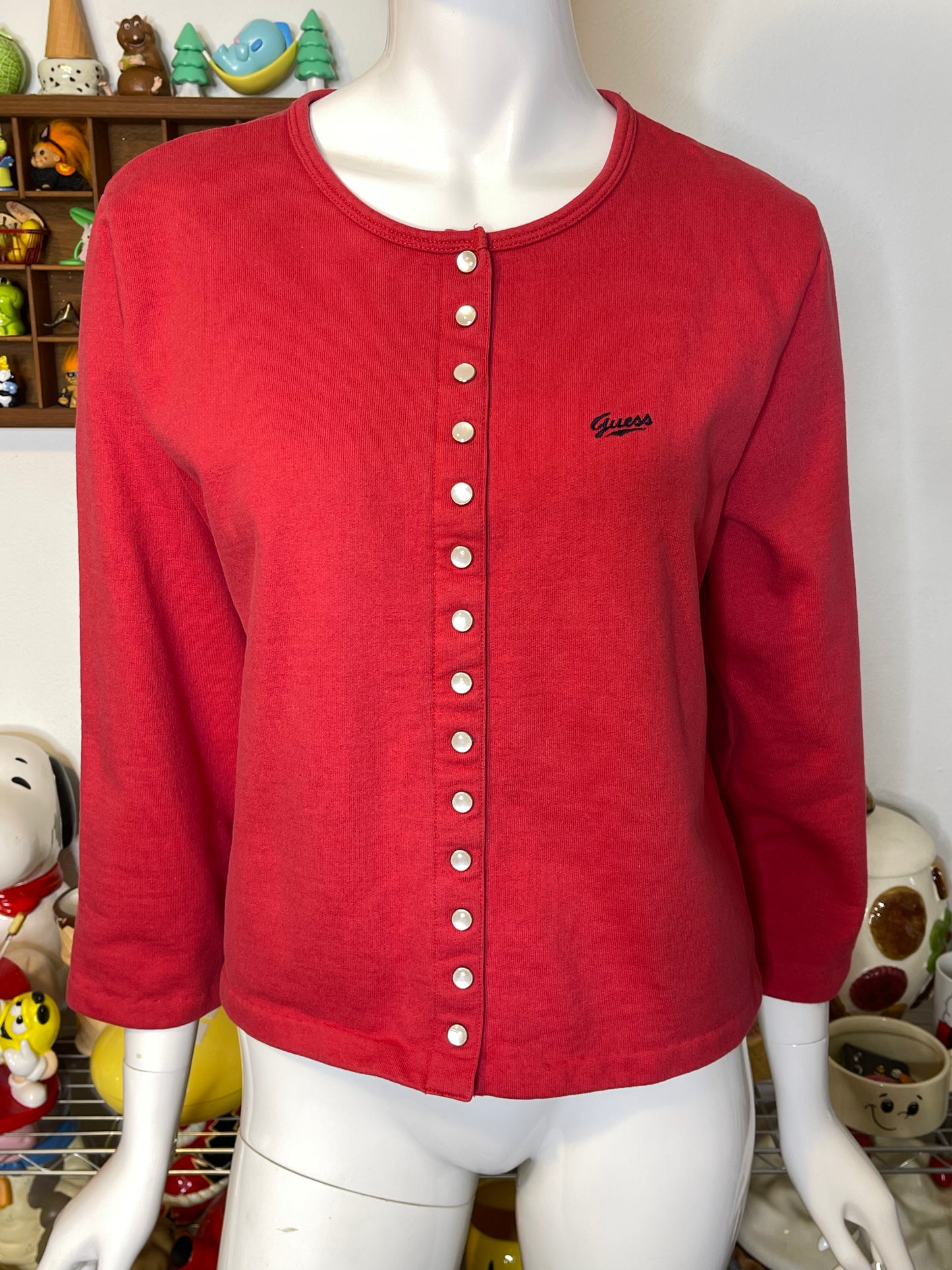 Vintage 90s Faded Red Guess Cardigan Top Sz L