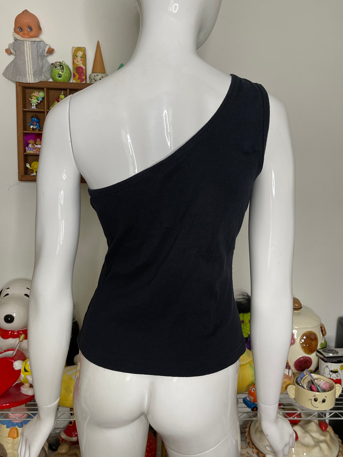 2000s Black Off The Shoulder Butterfly Rhinestone Top Sz M/L