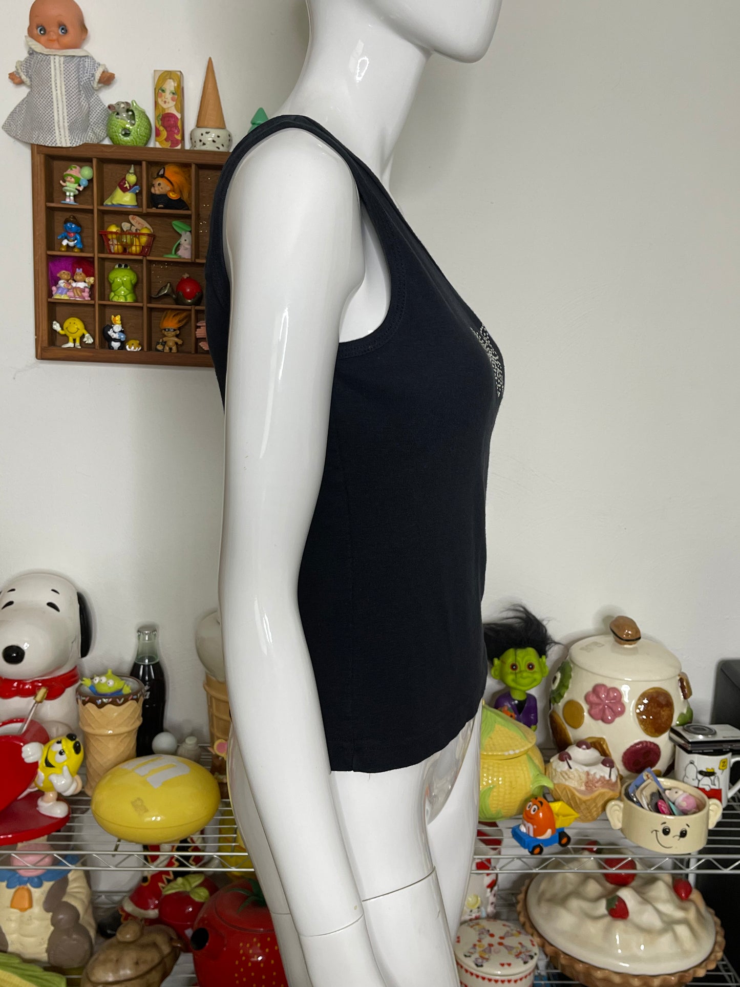 2000s Black Off The Shoulder Butterfly Rhinestone Top Sz M/L