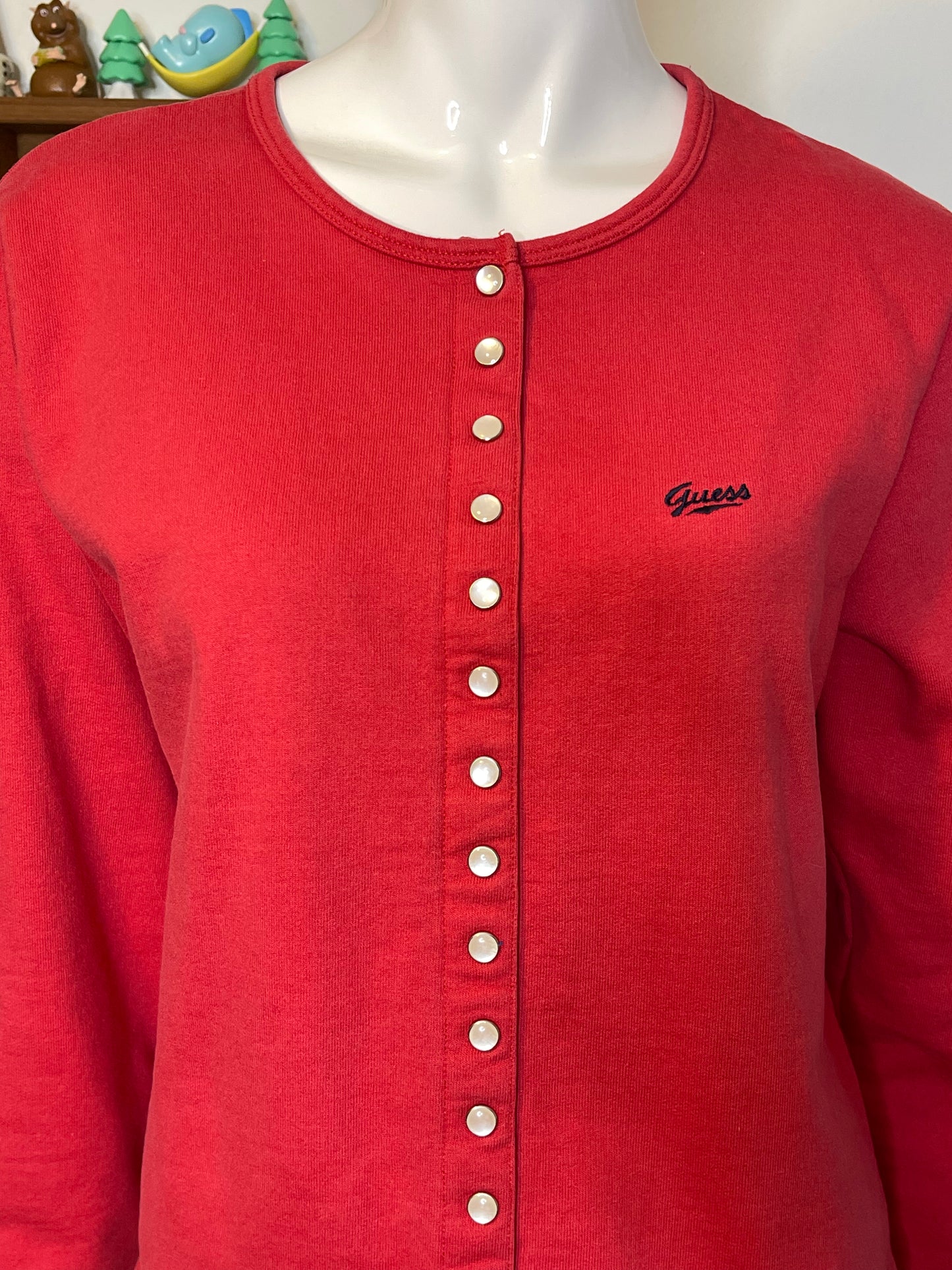 Vintage 90s Faded Red Guess Cardigan Top Sz L