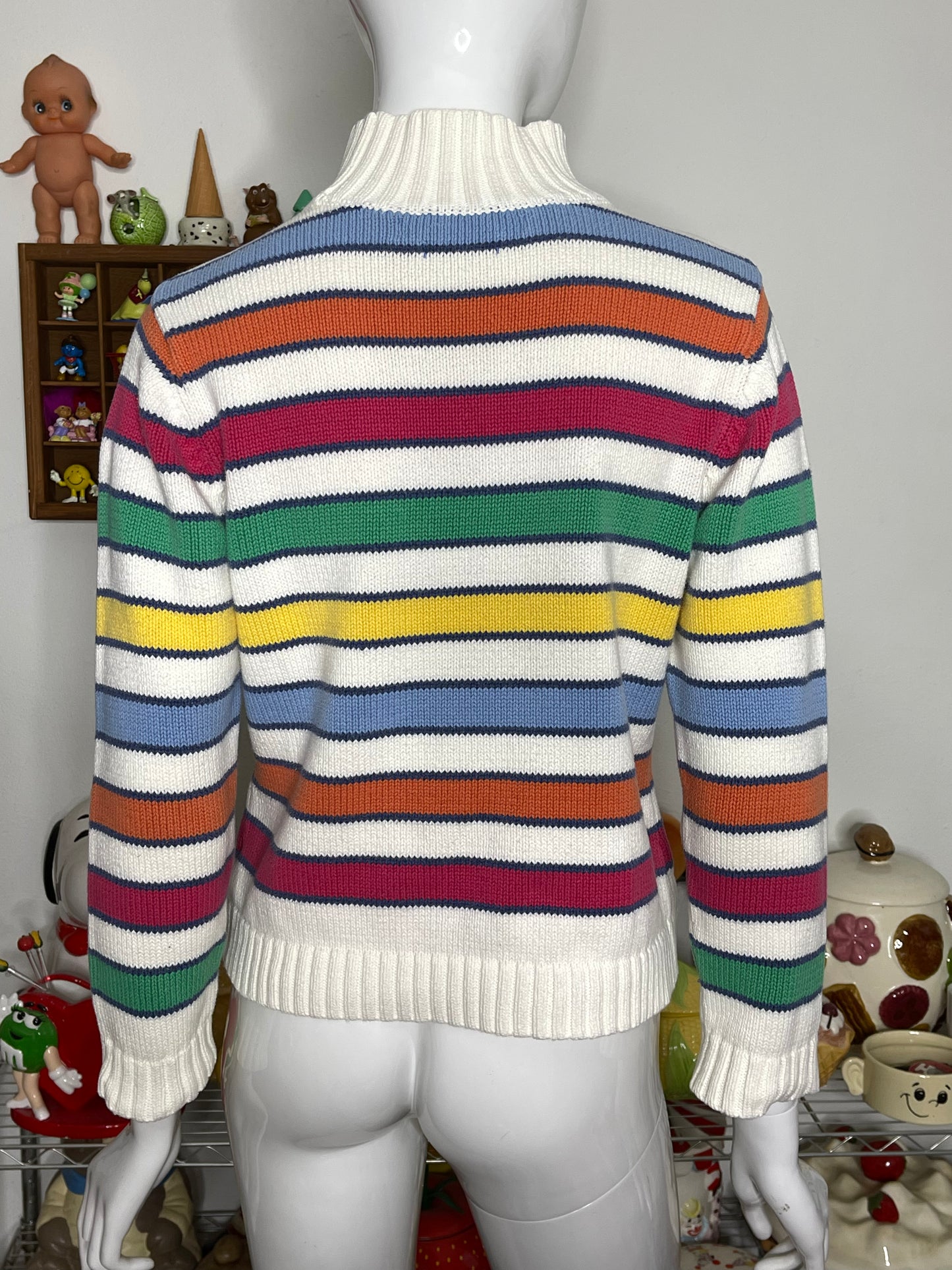 2000s Rainbow Striped Mock Neck Sweater Sz M/L