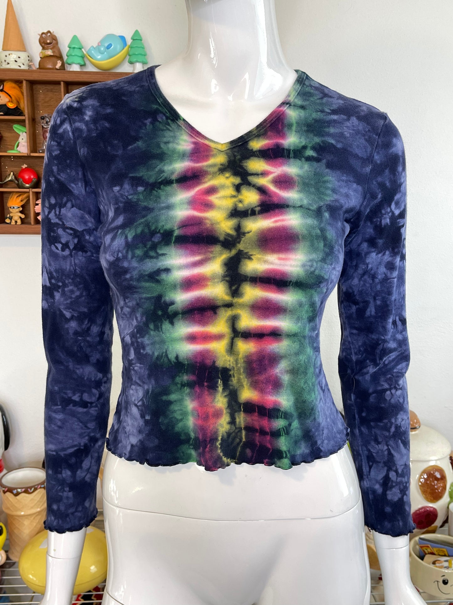 Vintage Colorful Tie-dye Cropped Long Sleeve Sz S/M