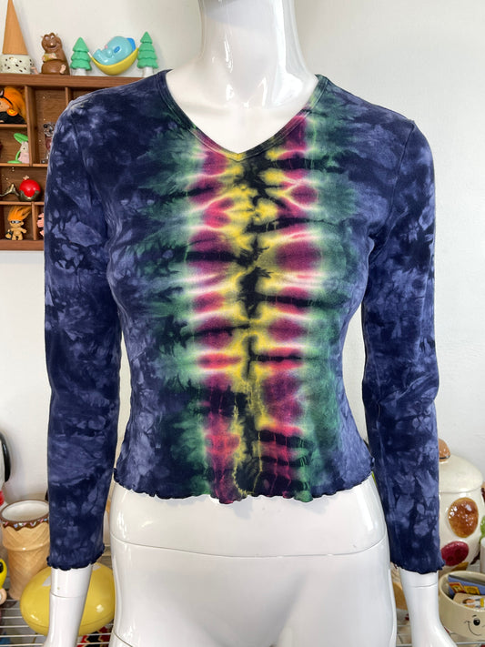 Vintage Colorful Tie-dye Cropped Long Sleeve Sz S/M
