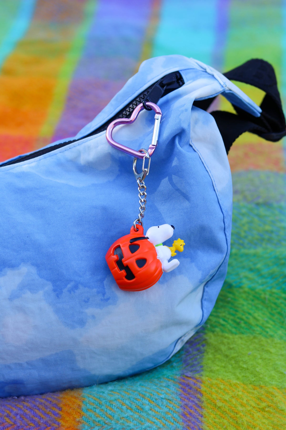 2000s Snoopy &amp; Woodstock Pumpkin Keychain + Case (A)
