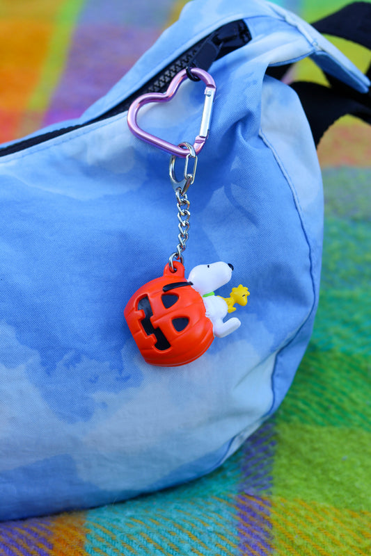 2000s Snoopy &amp; Woodstock Pumpkin Keychain + Case (A)
