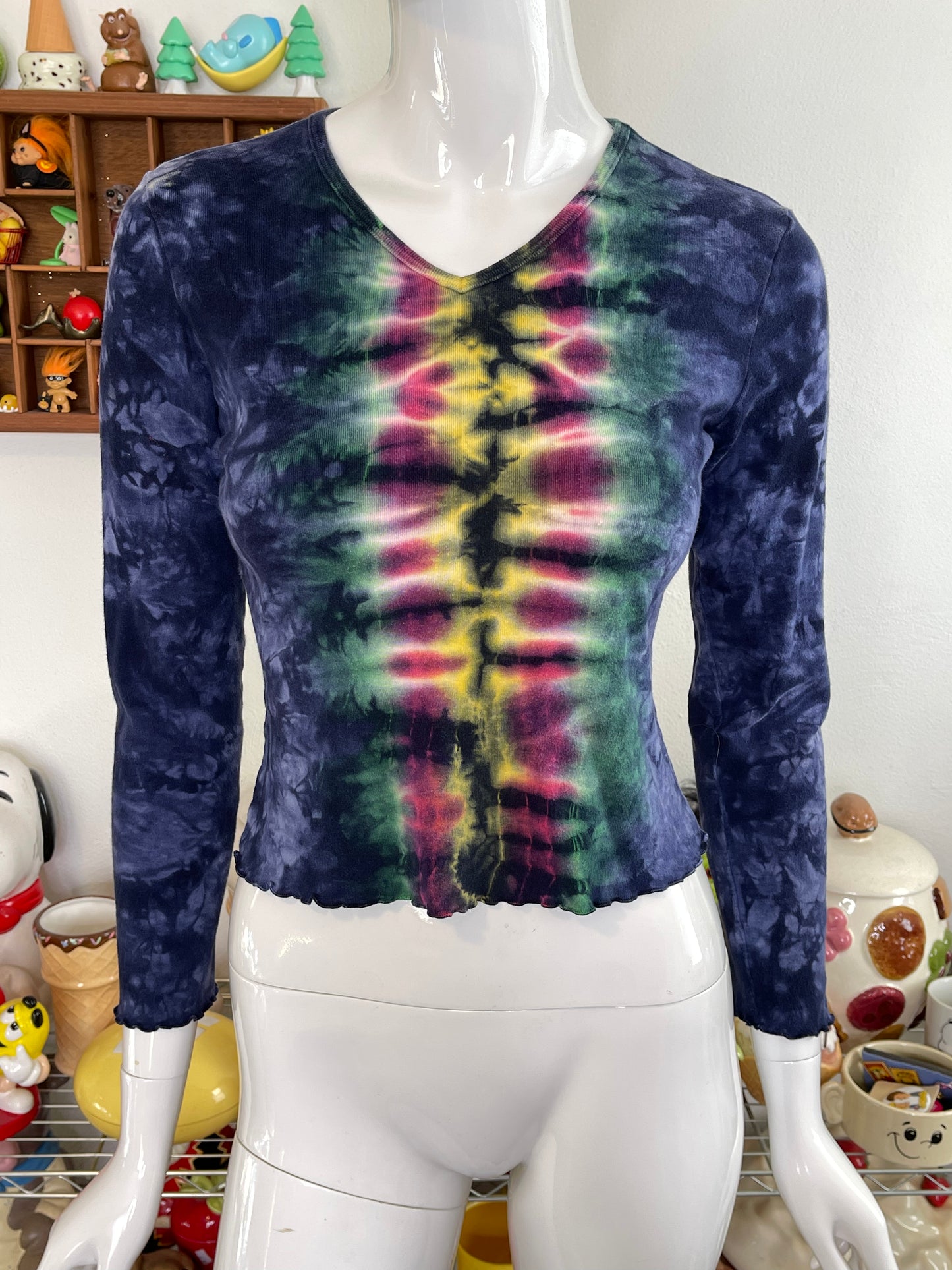 Vintage Colorful Tie-dye Cropped Long Sleeve Sz S/M