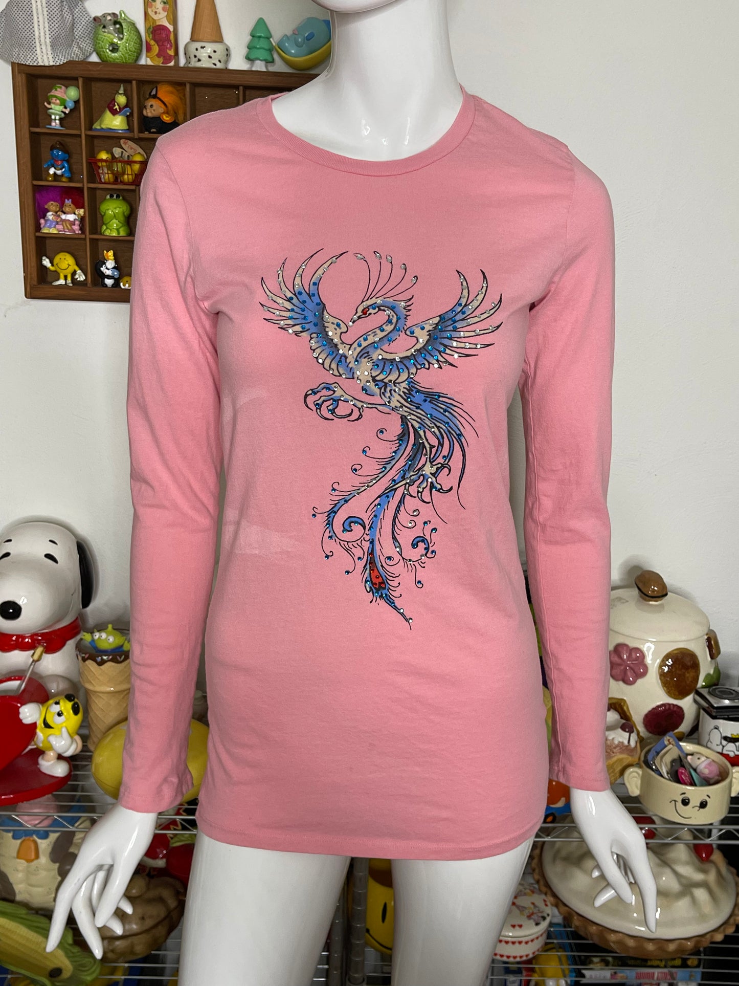 2000s Pink Ed Hardy Phoenix Bedazzled Long Sleeve Sz M
