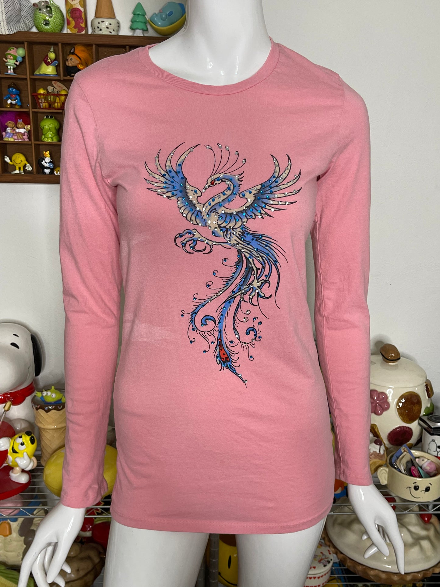 2000s Pink Ed Hardy Phoenix Bedazzled Long Sleeve Sz M