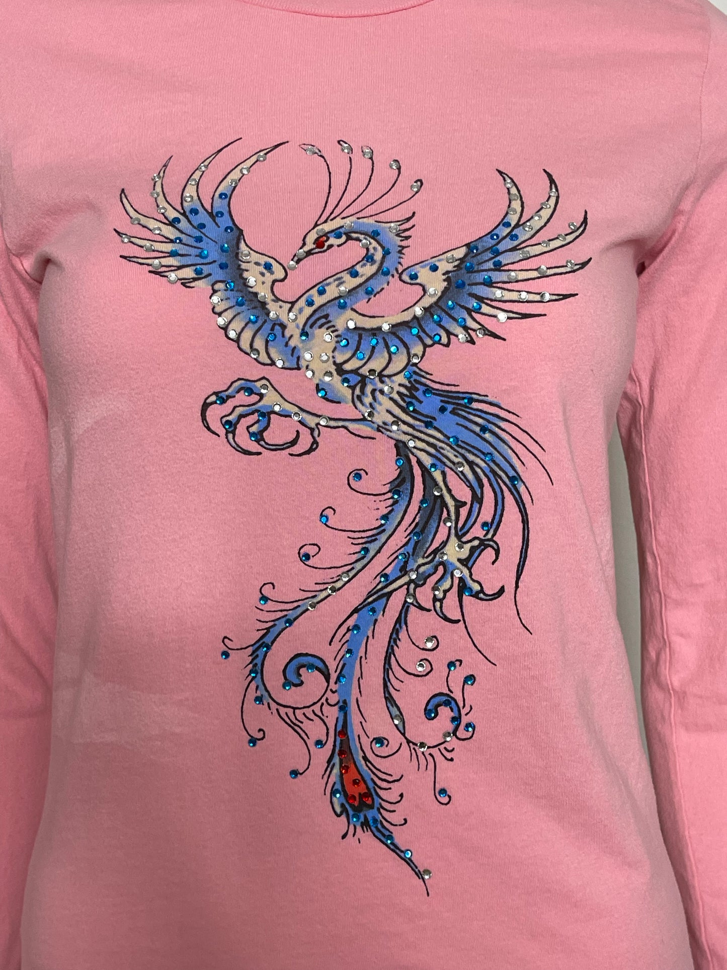 2000s Pink Ed Hardy Phoenix Bedazzled Long Sleeve Sz M