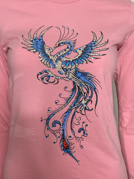 2000s Pink Ed Hardy Phoenix Bedazzled Long Sleeve Sz M