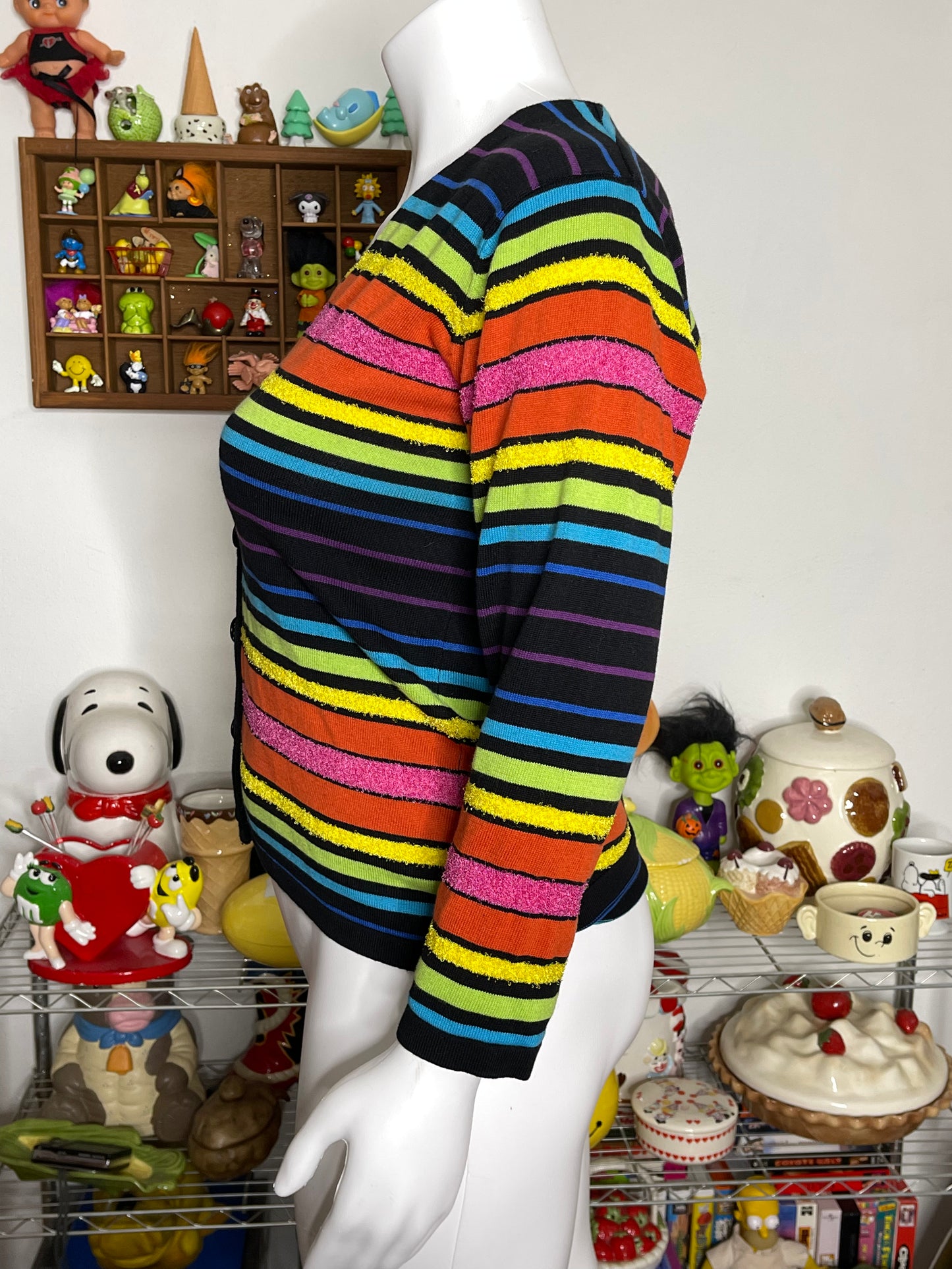 Vintage 90s Rainbow Fuzzy V-Neck Striped Cardigan Sz M/L