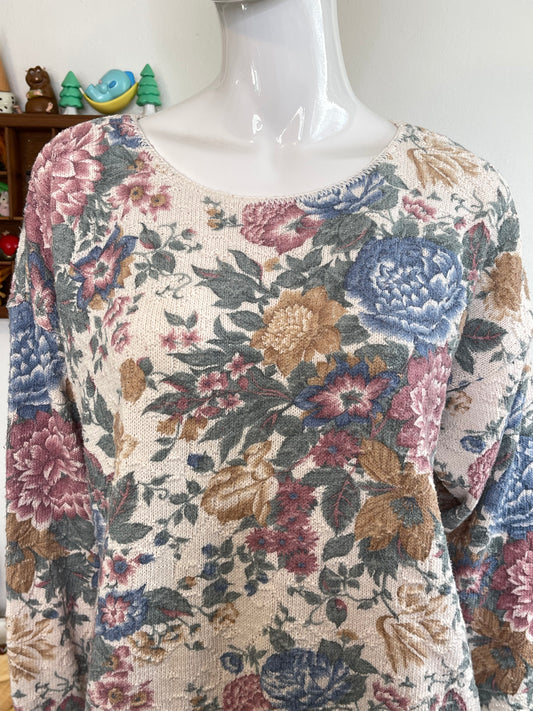 Vintage 90s Faded Floral Grandma Couch Oversized Knit Sweater Sz S