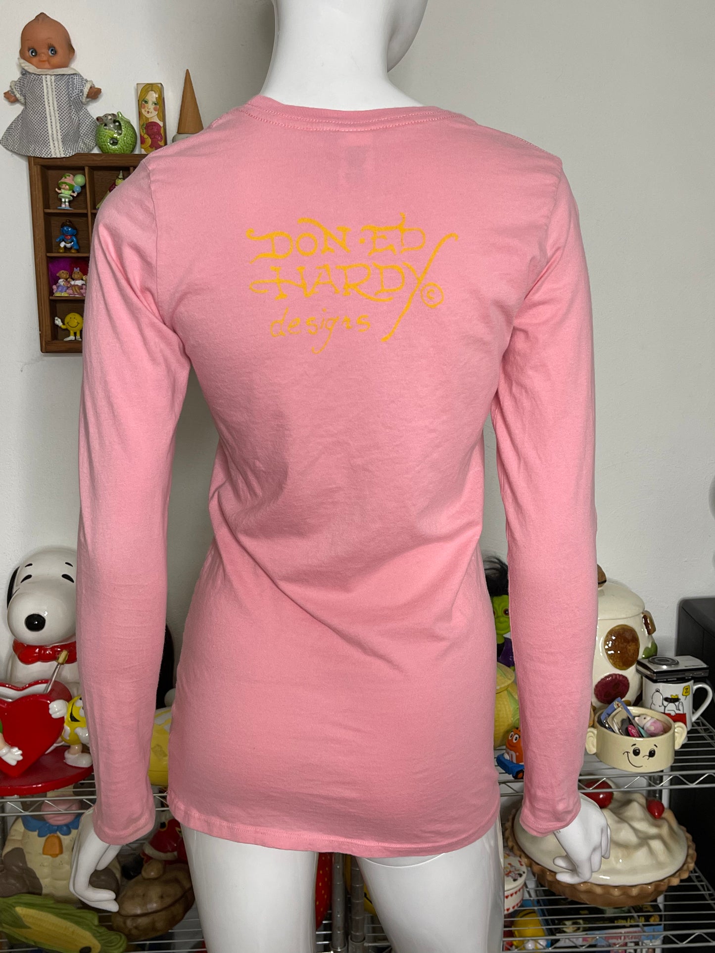 2000s Pink Ed Hardy Phoenix Bedazzled Long Sleeve Sz M