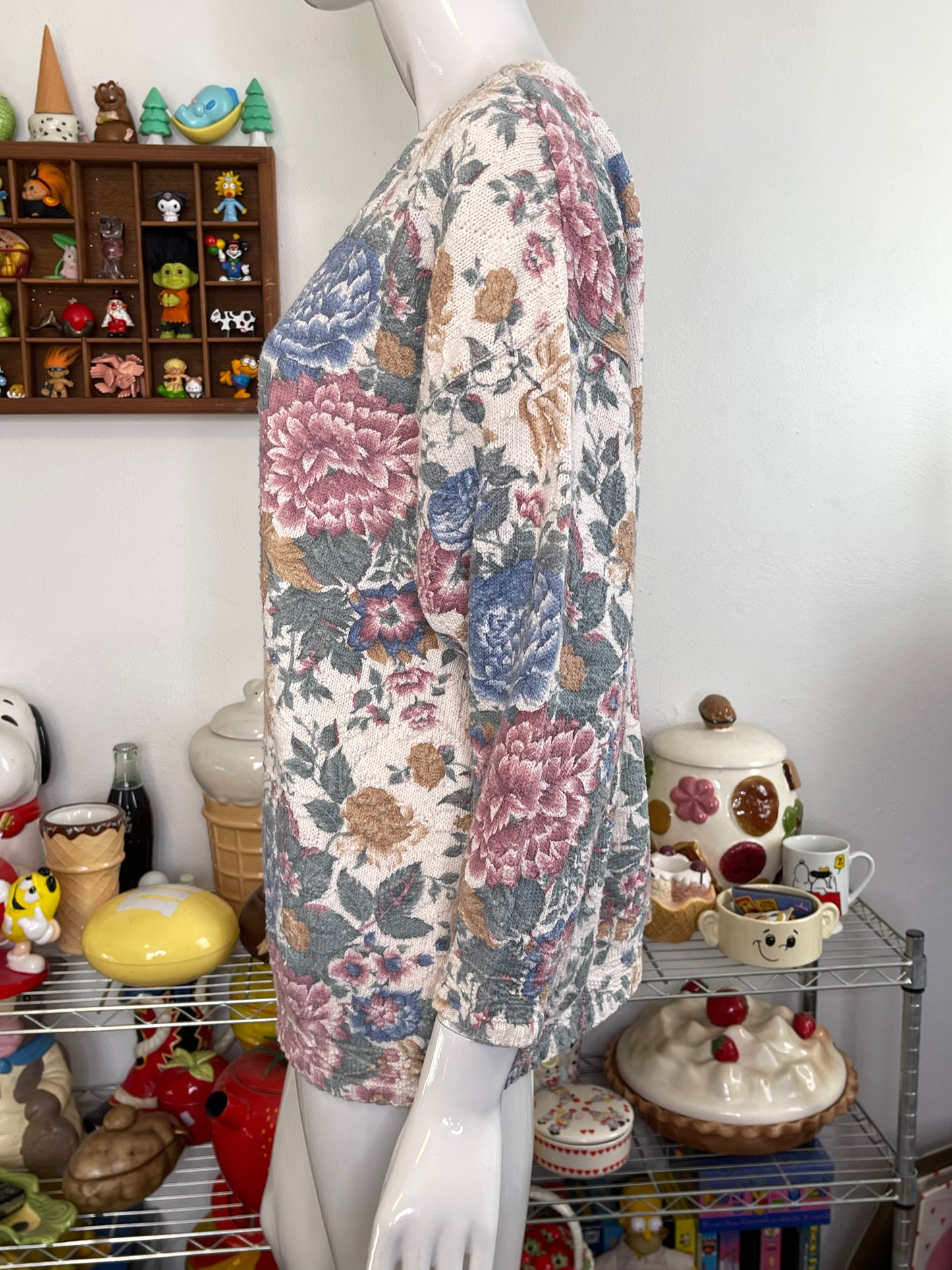 Vintage 90s Faded Floral Grandma Couch Oversized Knit Sweater Sz S