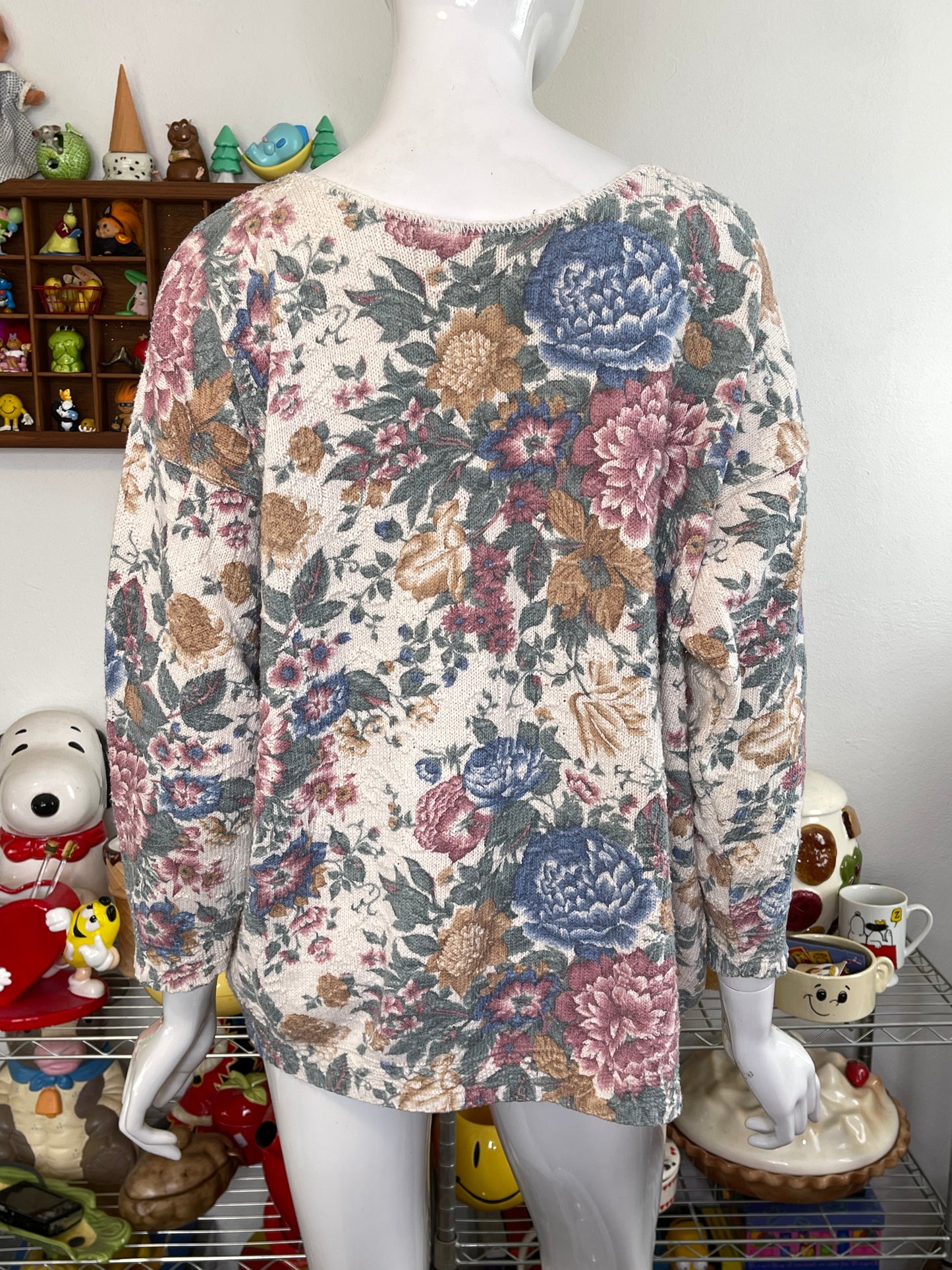 Vintage 90s Faded Floral Grandma Couch Oversized Knit Sweater Sz S