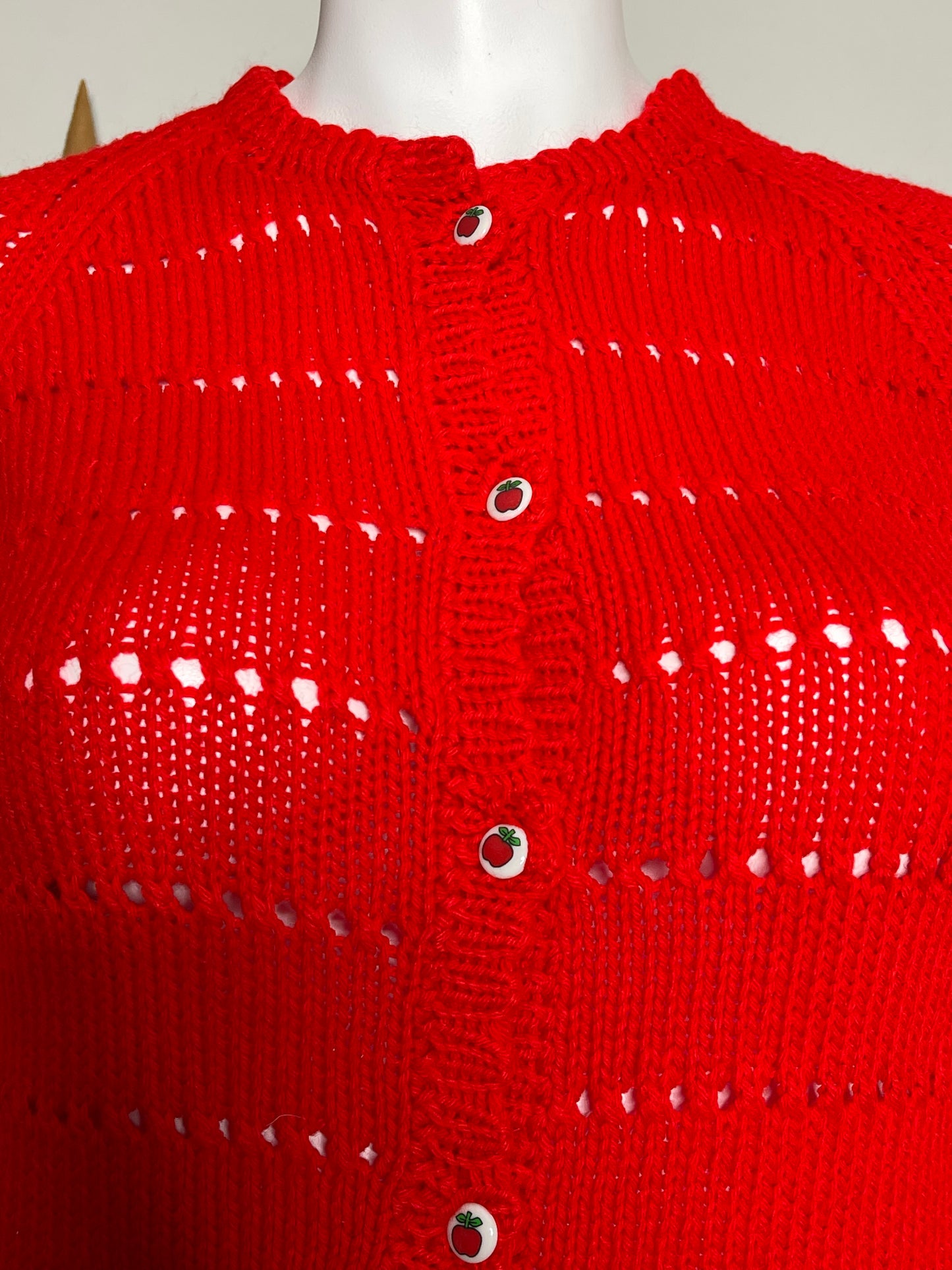 Bright Red Apple Handmade Knit Cardigan Sz M/L
