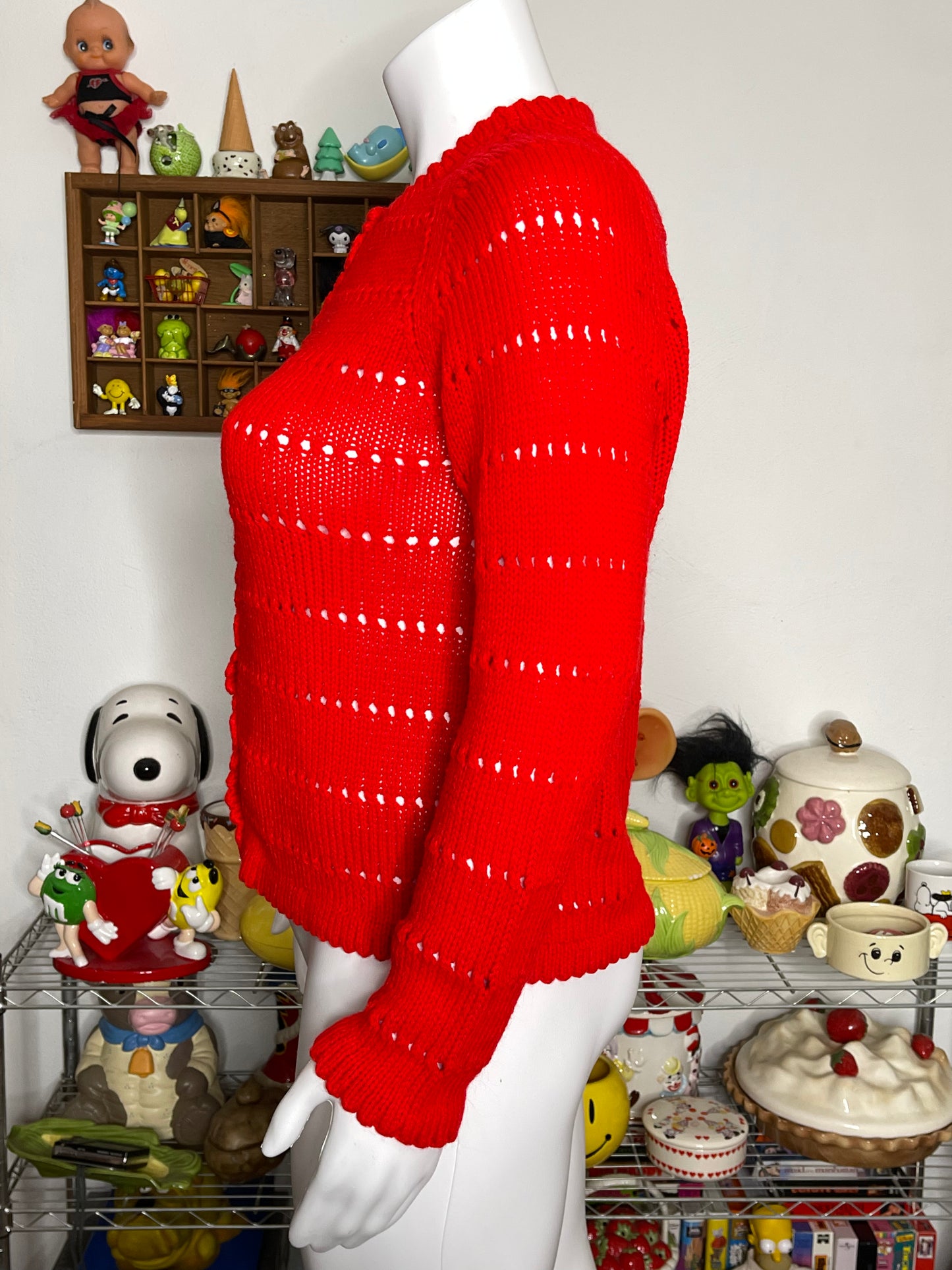 Bright Red Apple Handmade Knit Cardigan Sz M/L