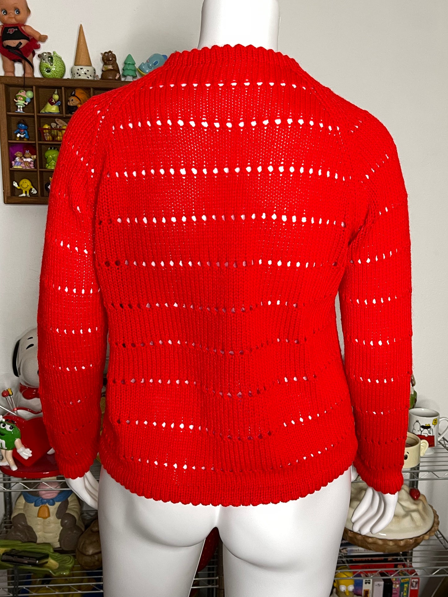 Bright Red Apple Handmade Knit Cardigan Sz M/L