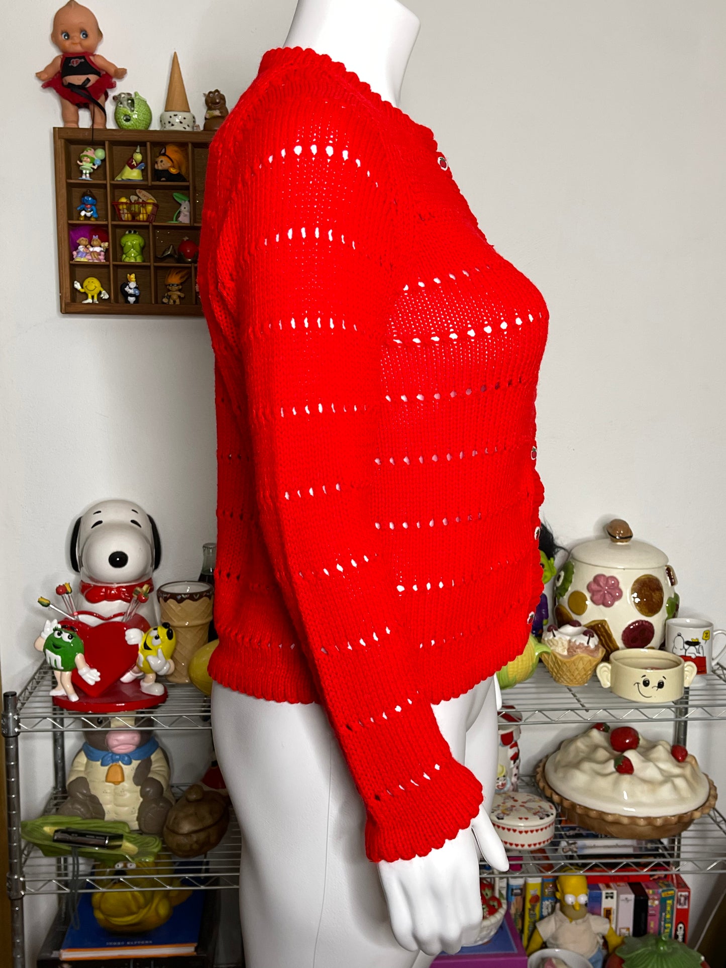 Bright Red Apple Handmade Knit Cardigan Sz M/L