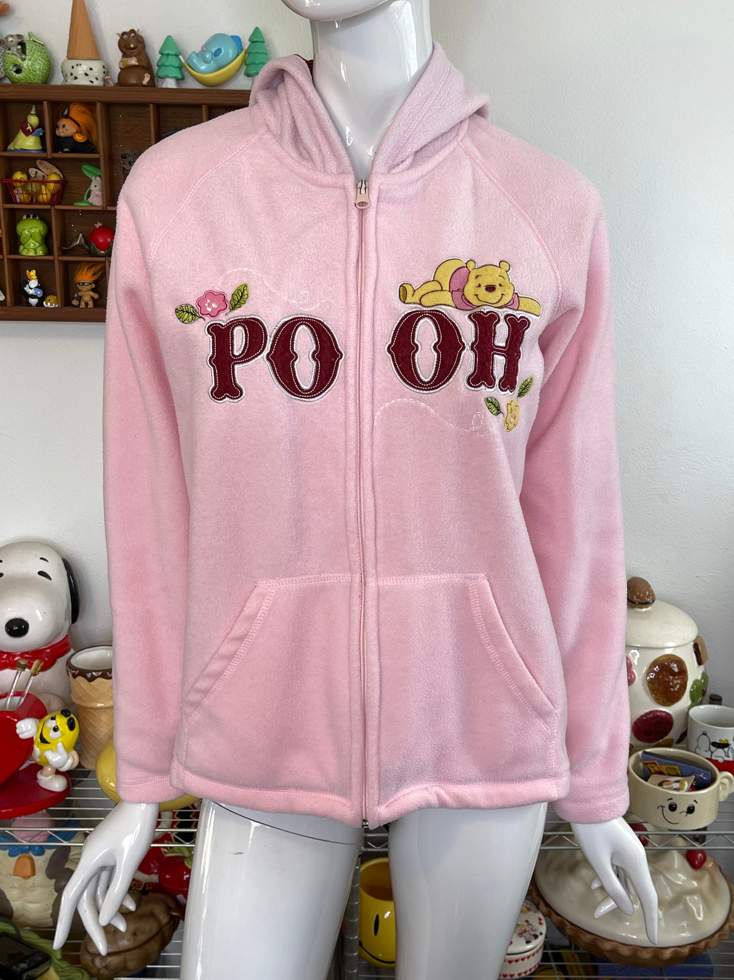 2000s Pink Winnie The Pooh Fleece Hoodie Sz M