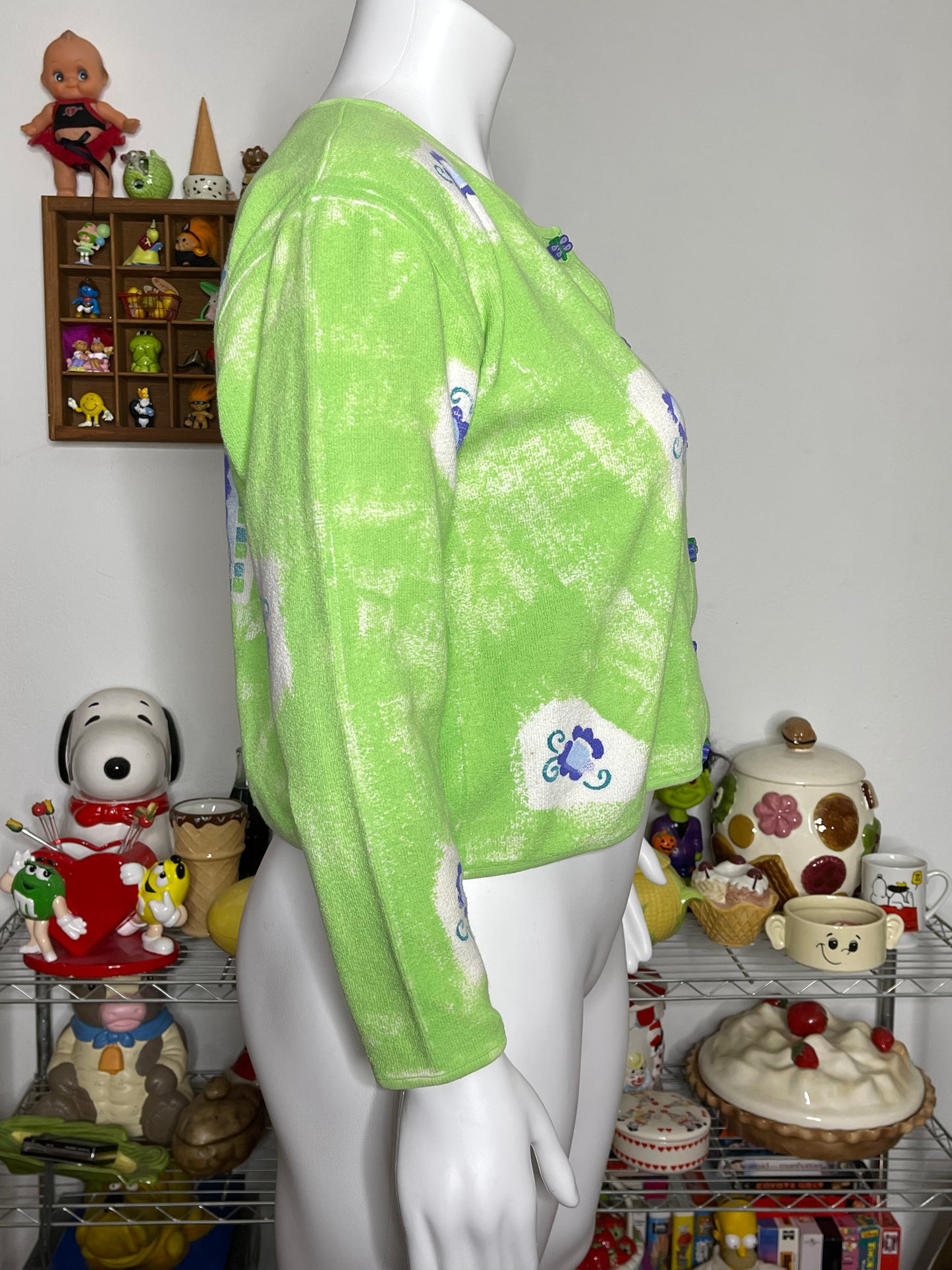 Vintage Butterfly Fish Flowers Hand Painted Cardigan Sz M/L