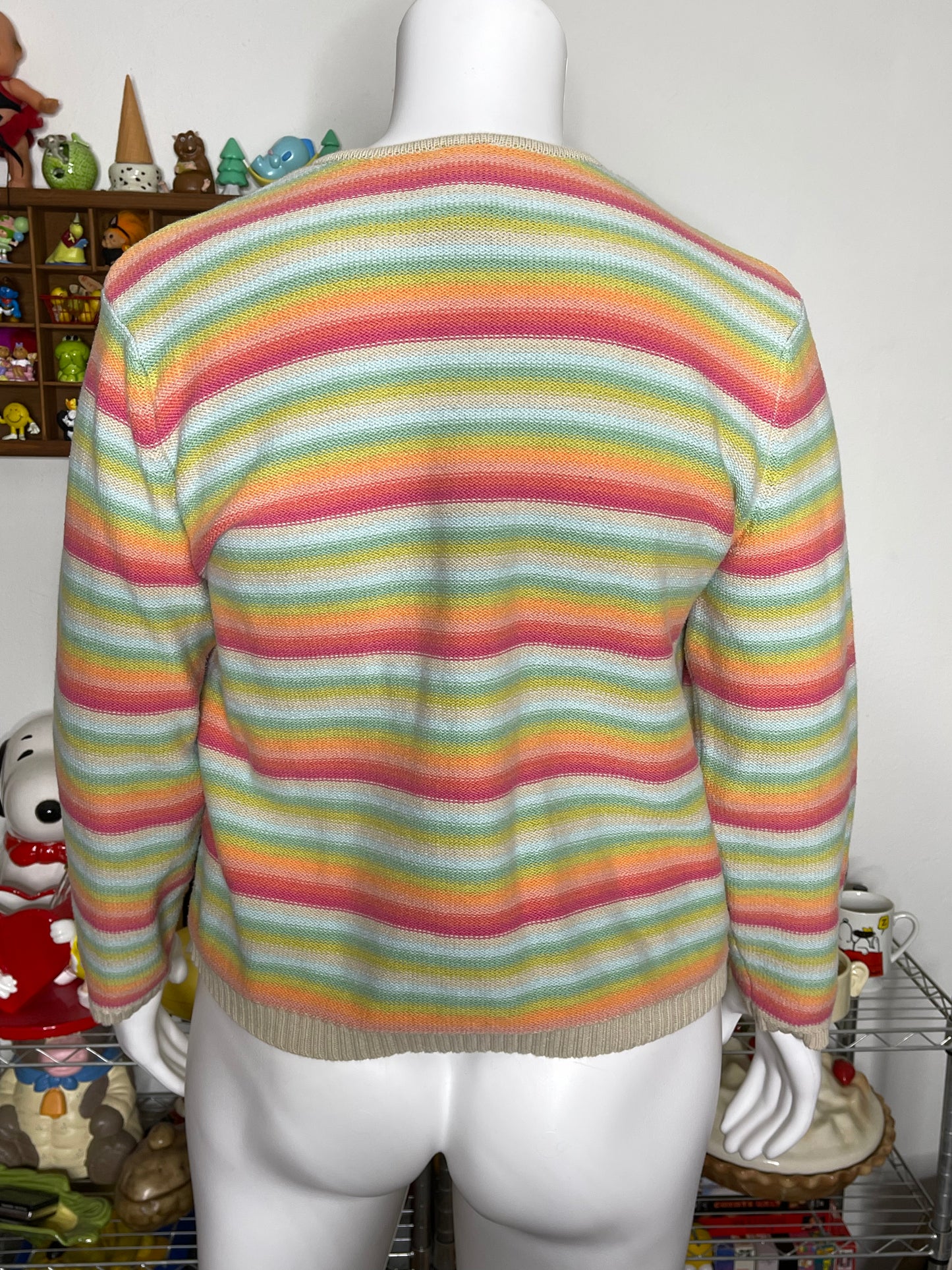 Vintage Rainbow Striped Knit Zip-Up Sweater Sz XL