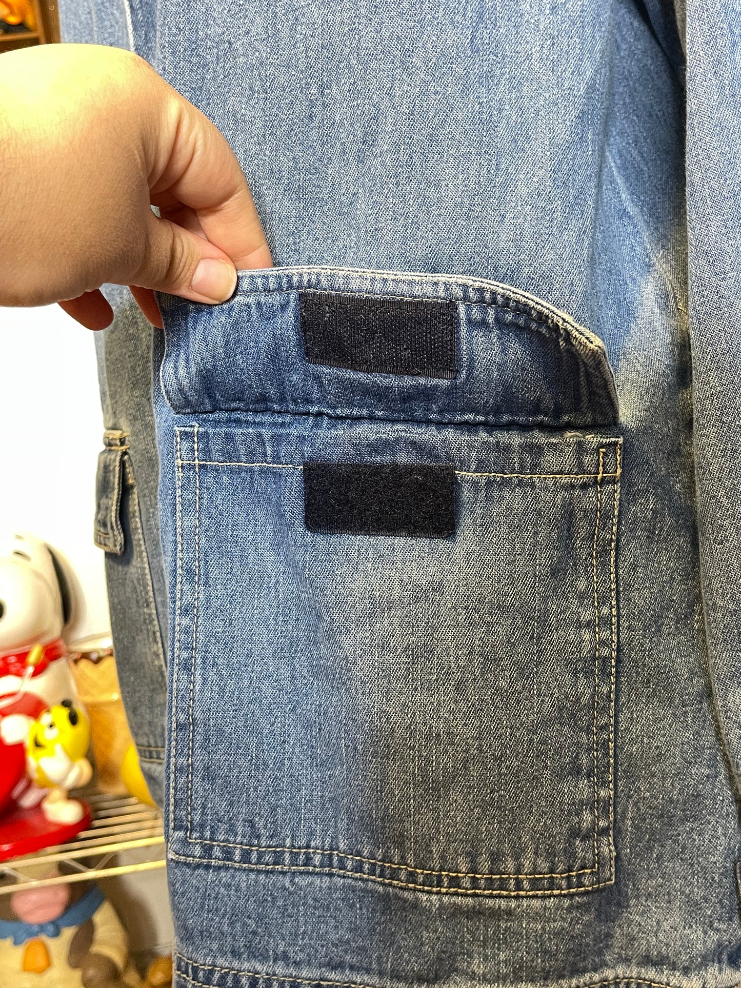 Vintage Light Wash Denim Jean Chore Hood Jacket Sz L