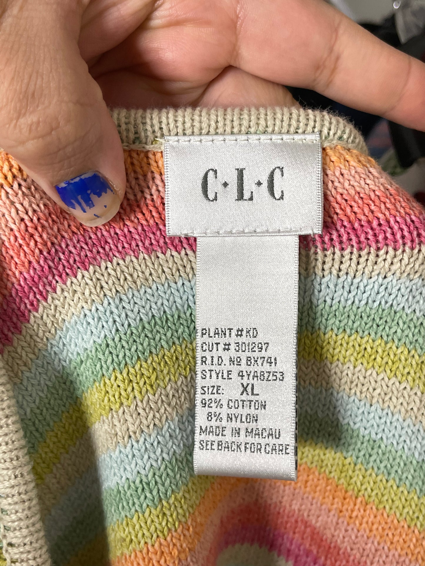 Vintage Rainbow Striped Knit Zip-Up Sweater Sz XL