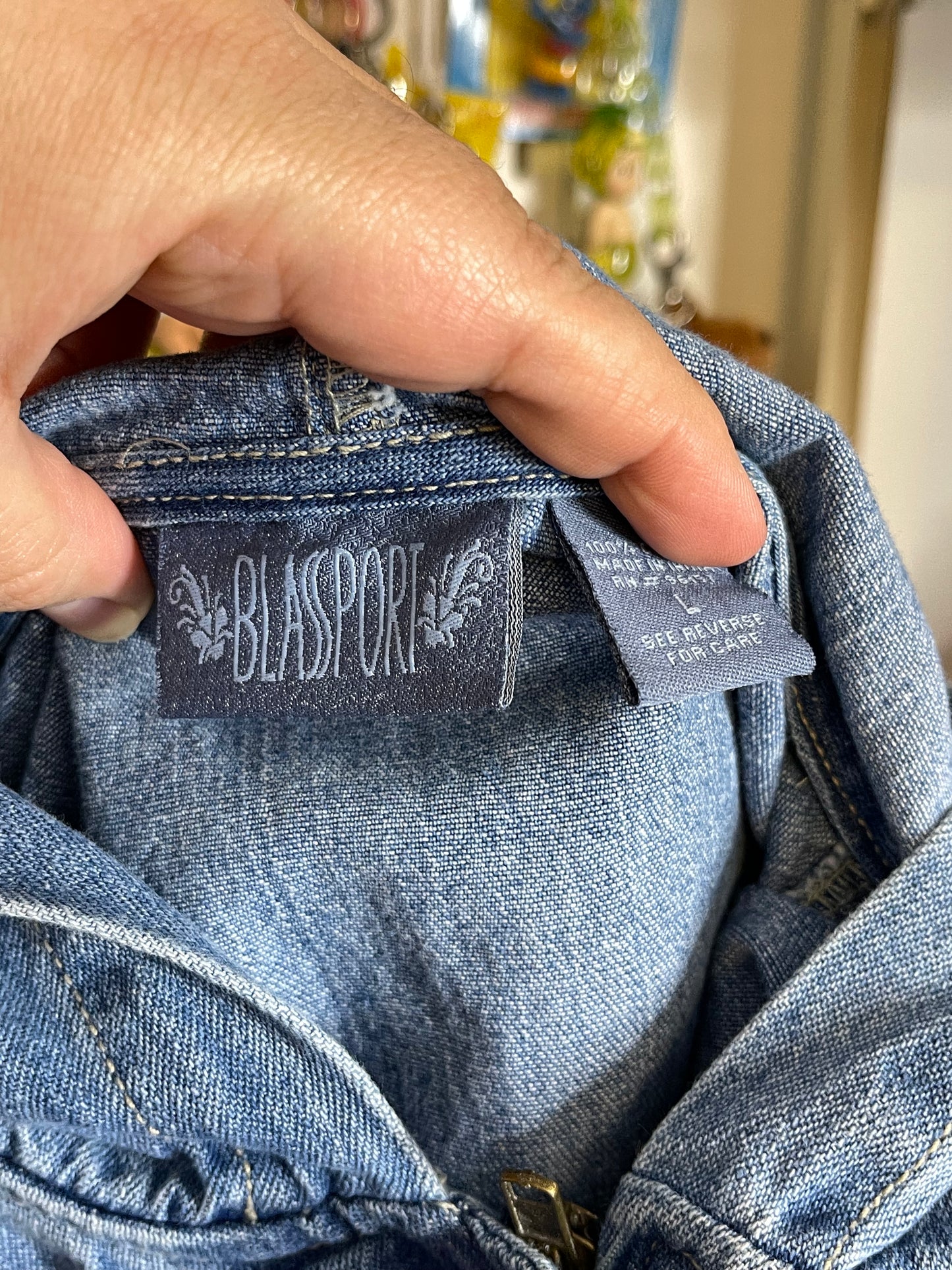 Vintage Light Wash Denim Jean Chore Hood Jacket Sz L