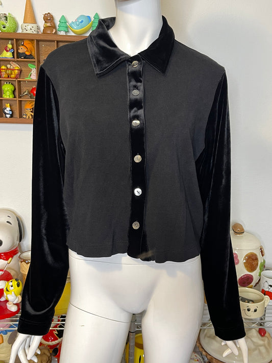 90s Black Velvet Talbots Collared Top Sz M