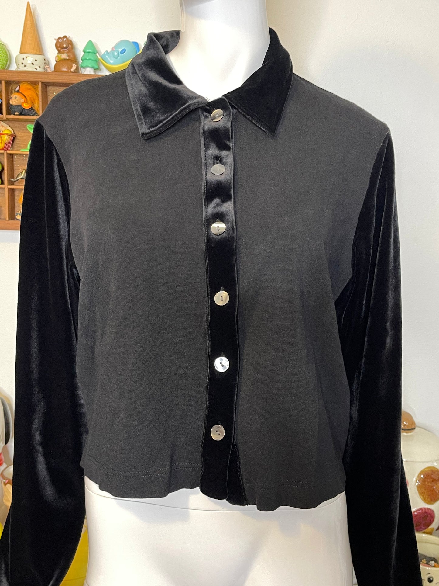 90s Black Velvet Talbots Collared Top Sz M