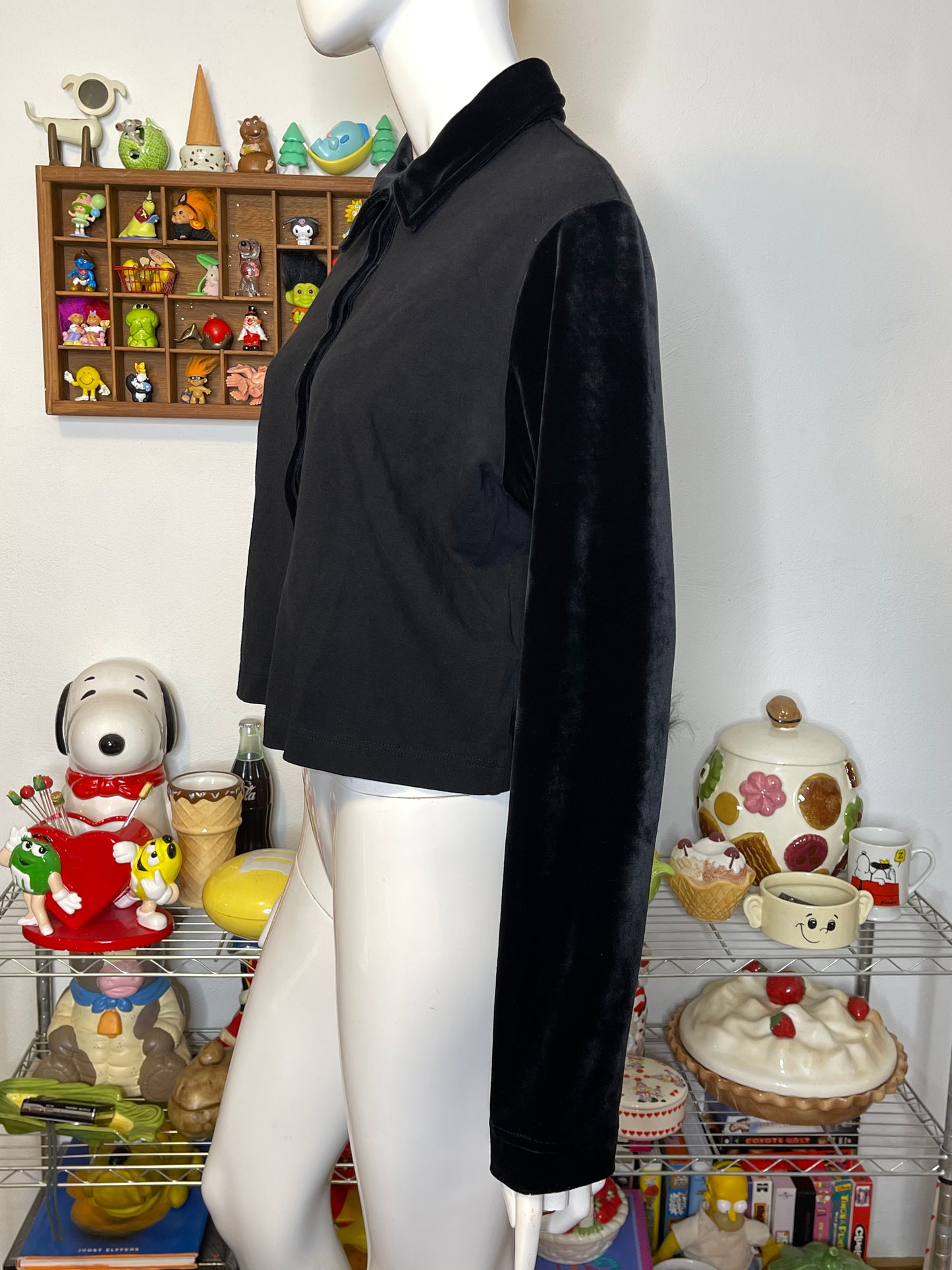 90s Black Velvet Talbots Collared Top Sz M