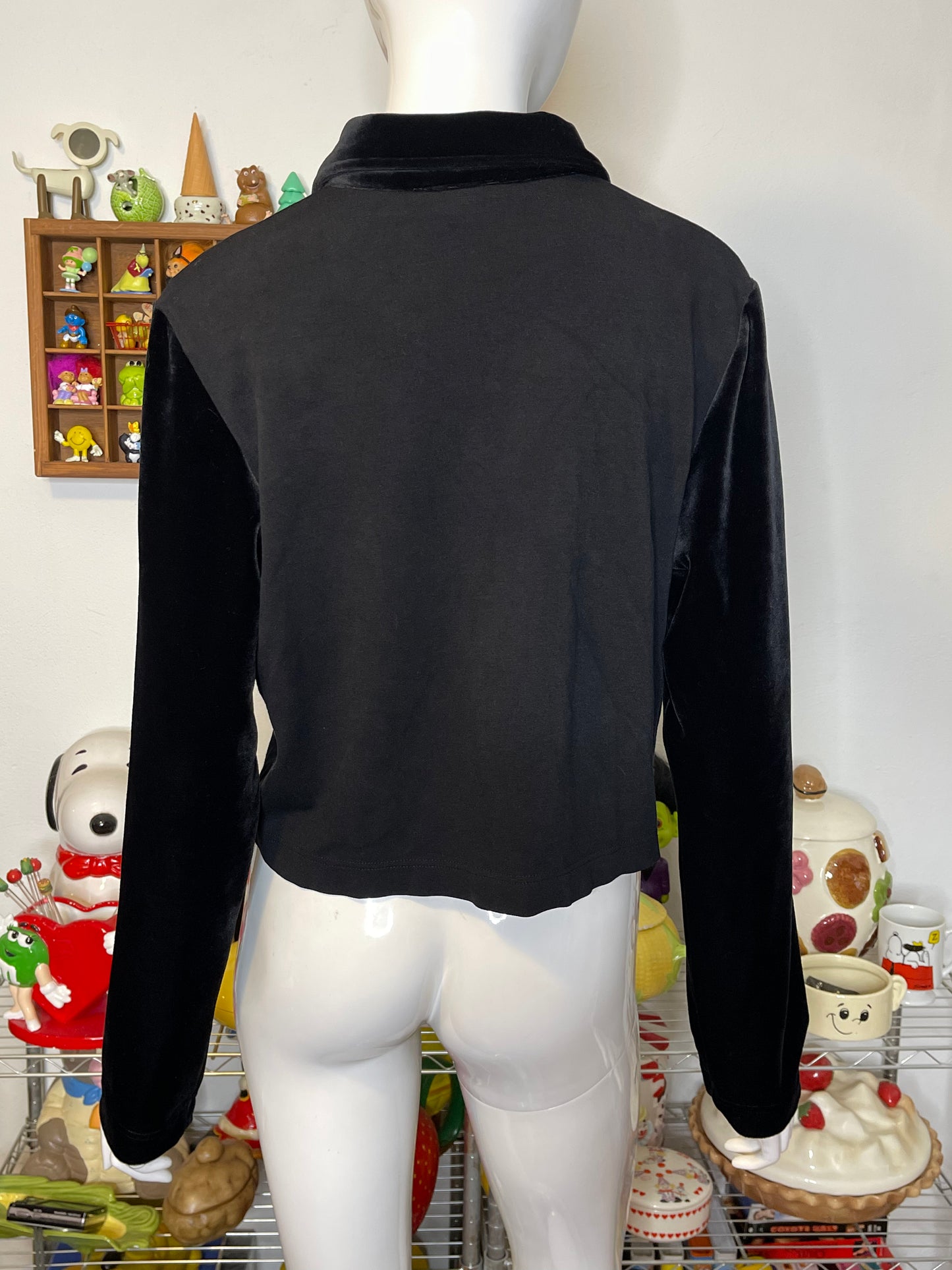 90s Black Velvet Talbots Collared Top Sz M