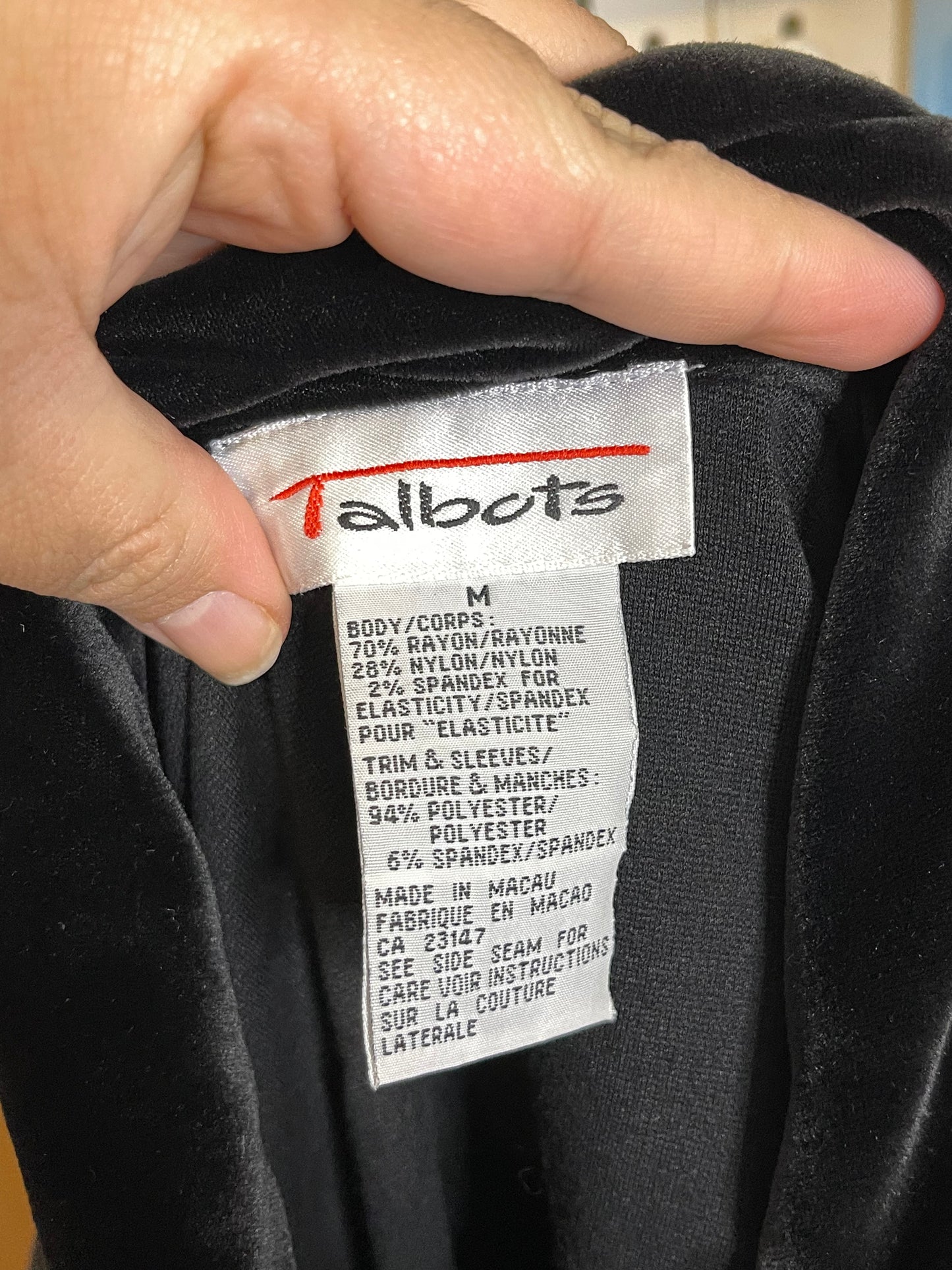 90s Black Velvet Talbots Collared Top Sz M