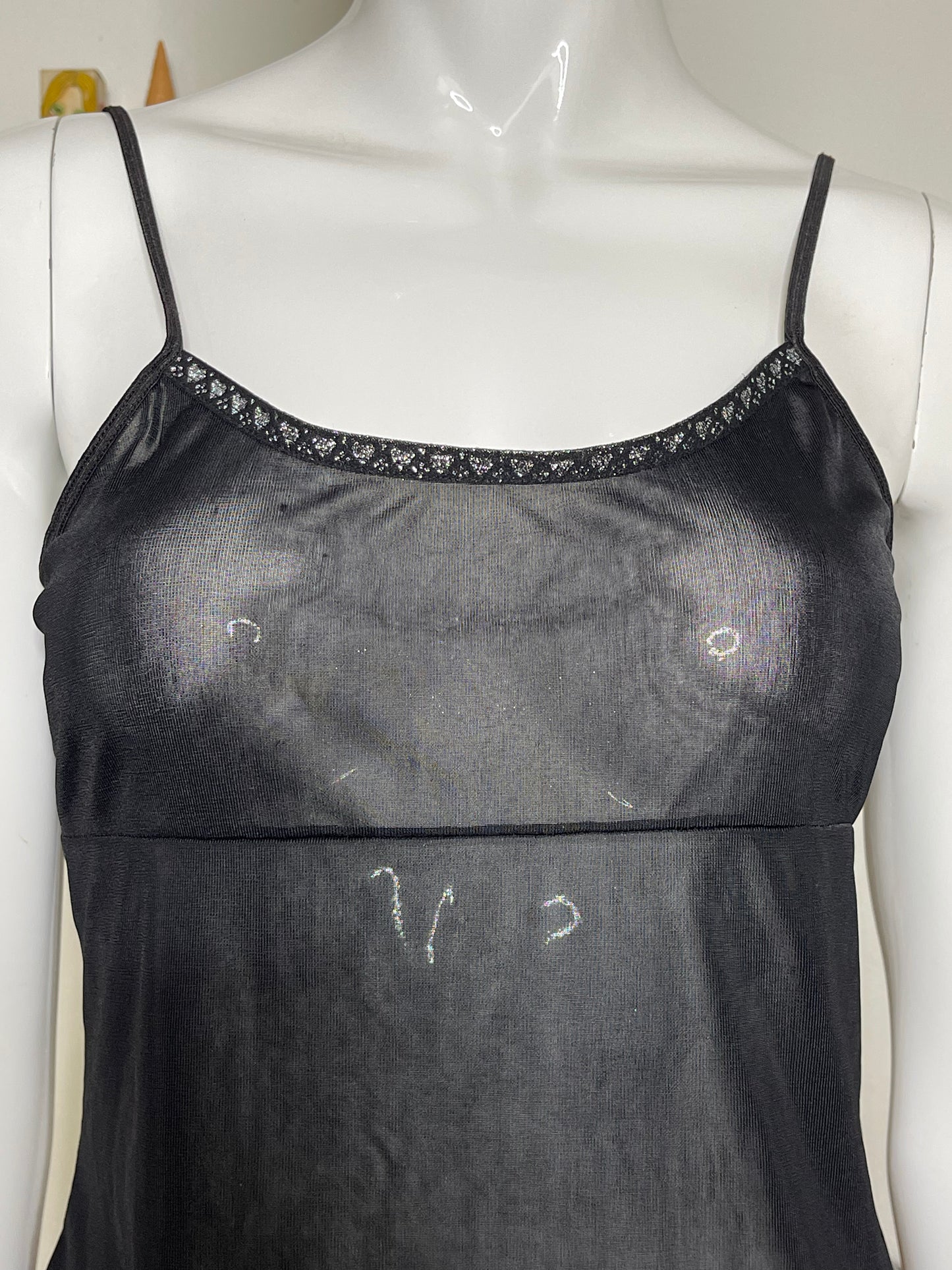 2000s Black Sheer Sparkly Mirco Mesh Tank Top Sz M