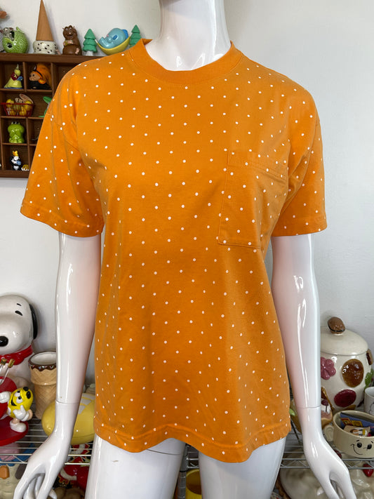 Vintage 90s Orange Polka Dot Tee Sz S