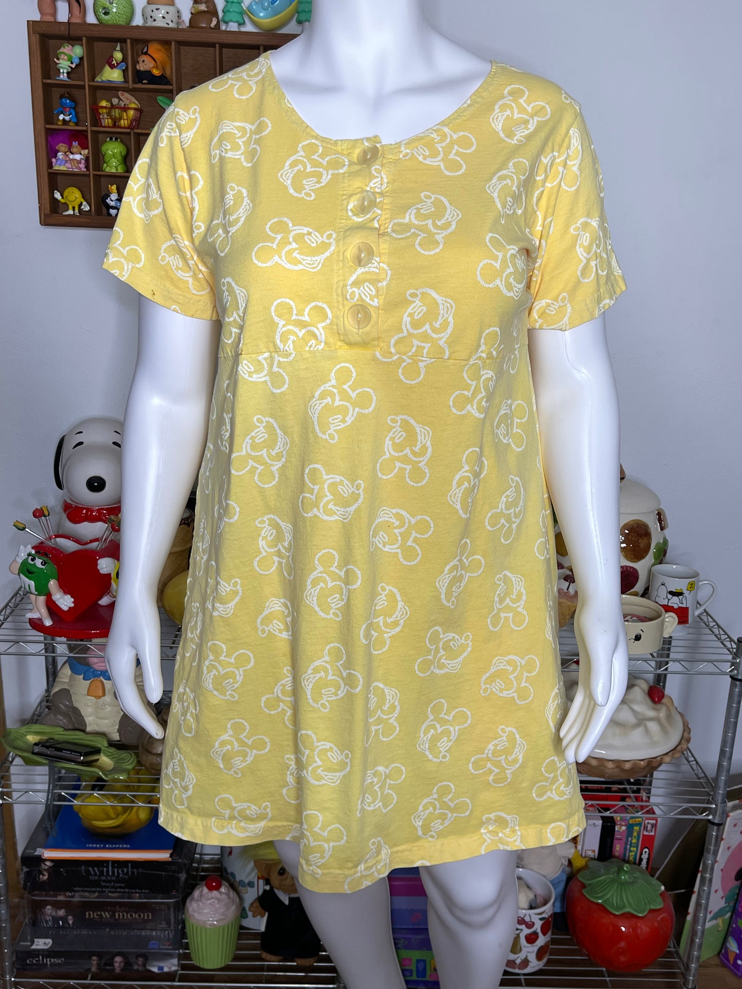 Vintage Yellow Mickey Mouse Oversized Mini Dress Sz XL