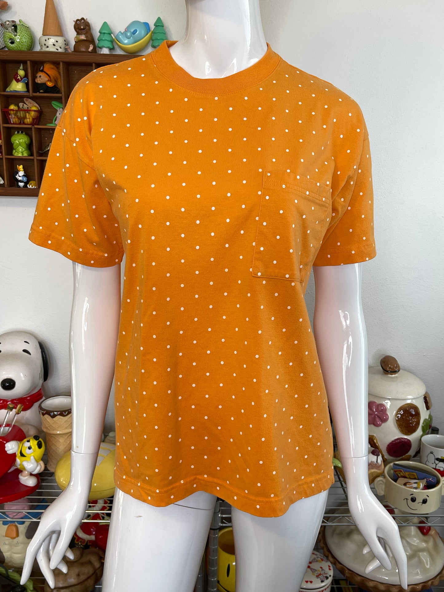 Vintage 90s Orange Polka Dot Tee Sz S